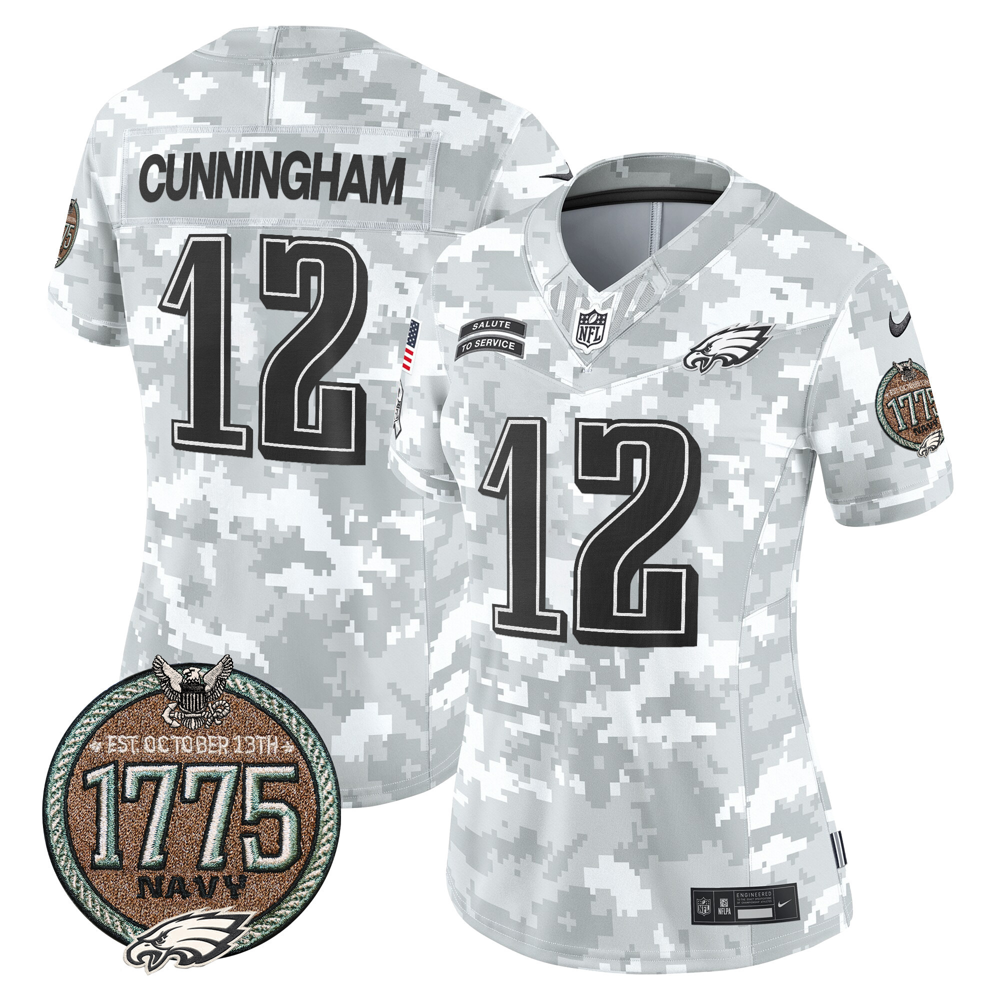 Randall Cunningham Women's Philadelphia Eagles 2024 Salute to Service Establishment Year Patch Vapor Limited Navy Jersey - All Stitched