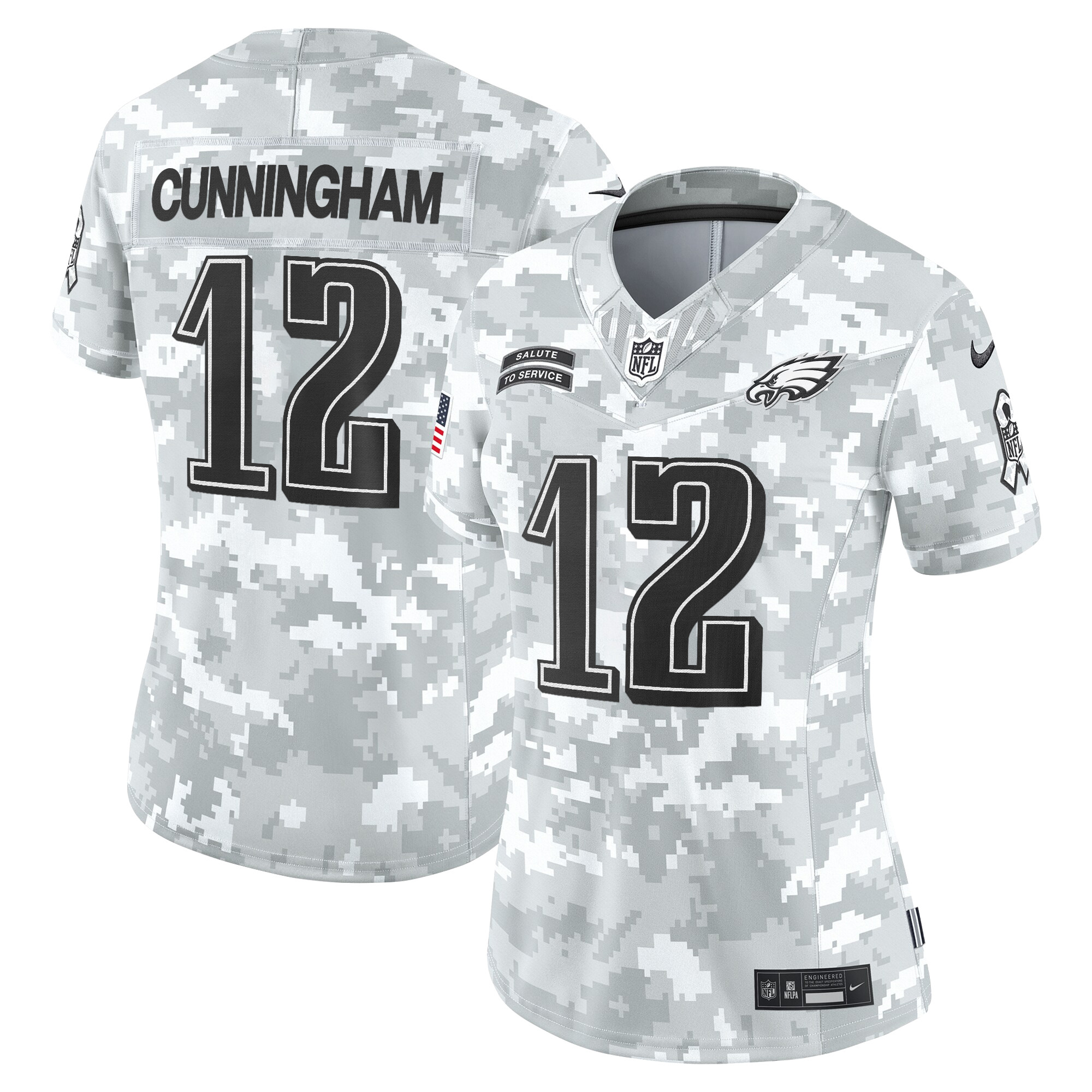 Randall Cunningham Women's Philadelphia Eagles 2024 Salute to Service Vapor Limited Arctic Camo Jersey - All Stitched