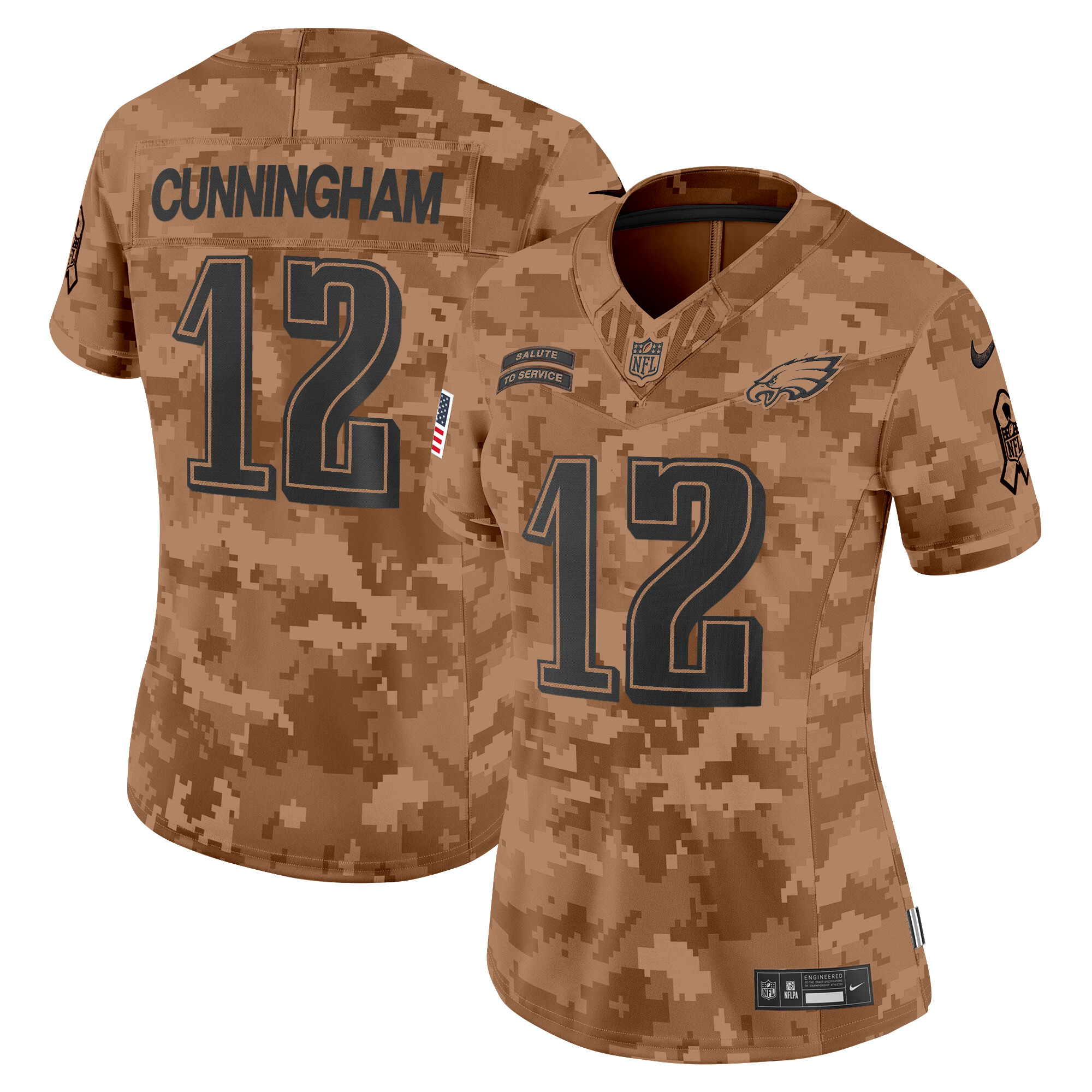 Randall Cunningham Women's Philadelphia Eagles 2024 Salute to Service Vapor Limited Brown Camo Jersey - All Stitched
