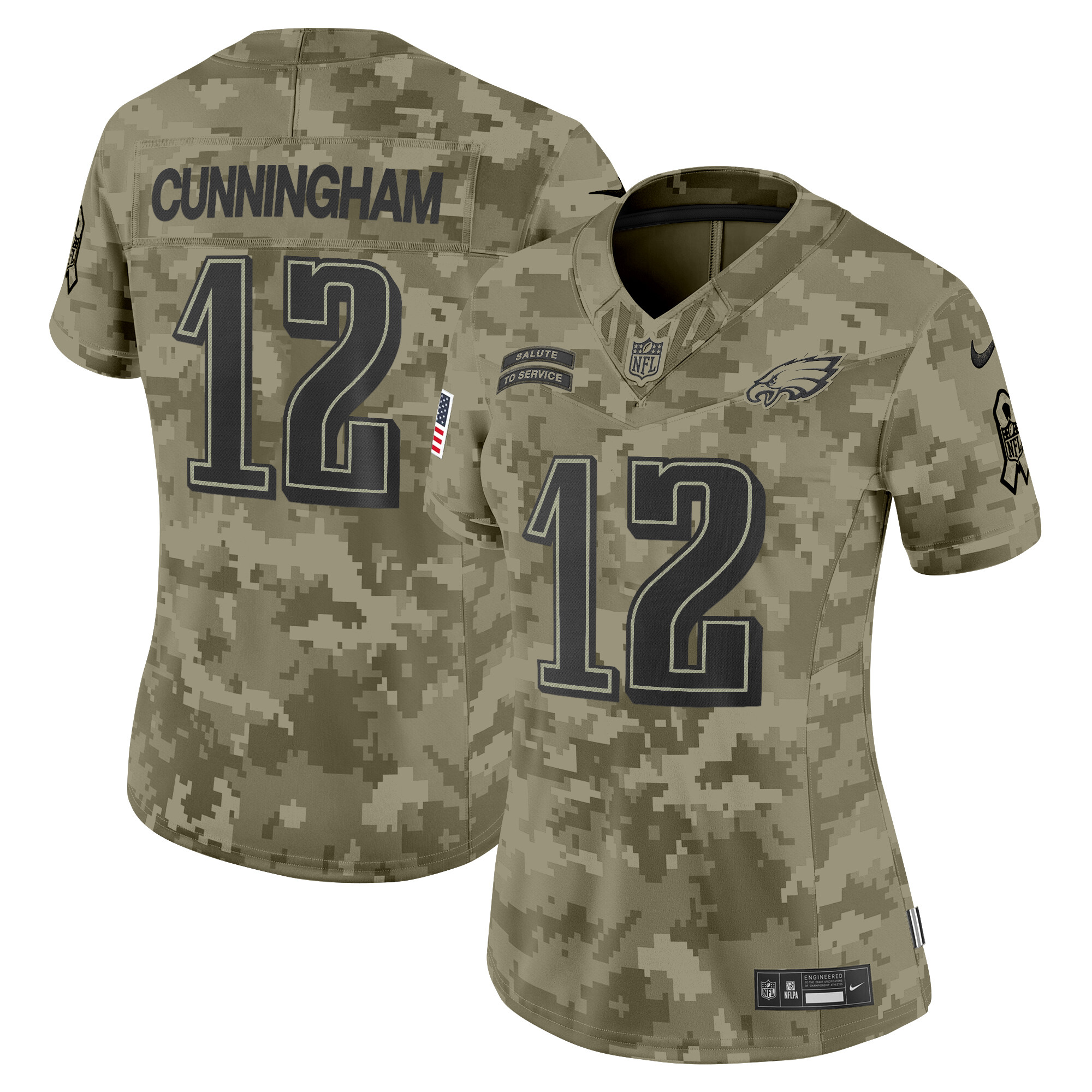Randall Cunningham Women's Philadelphia Eagles 2024 Salute to Service Vapor Limited Olive Camo Jersey - All Stitched