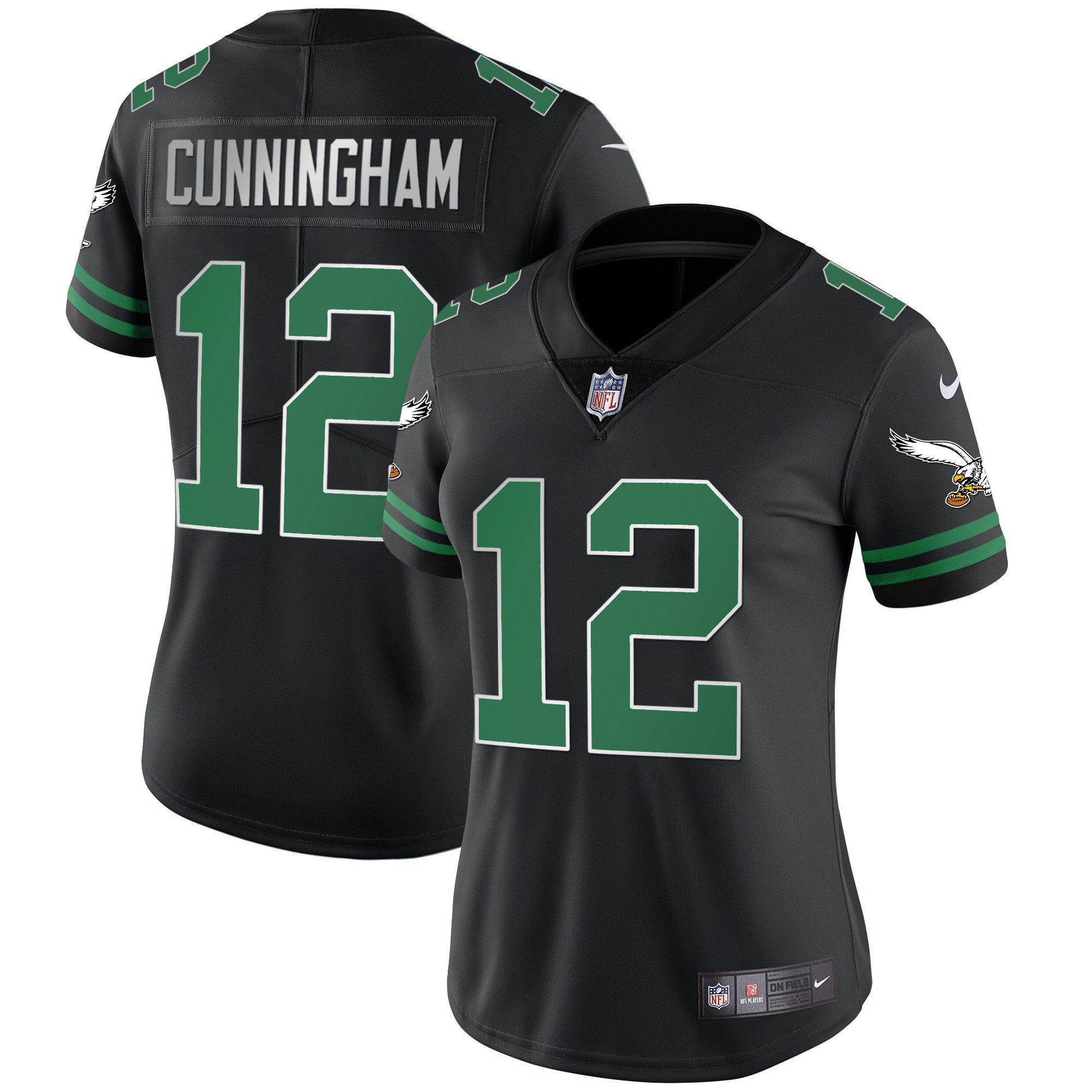 Randall Cunningham Women's Philadelphia Eagles Gold & Kelly Vapor Kelly Black Jersey - All Stitched