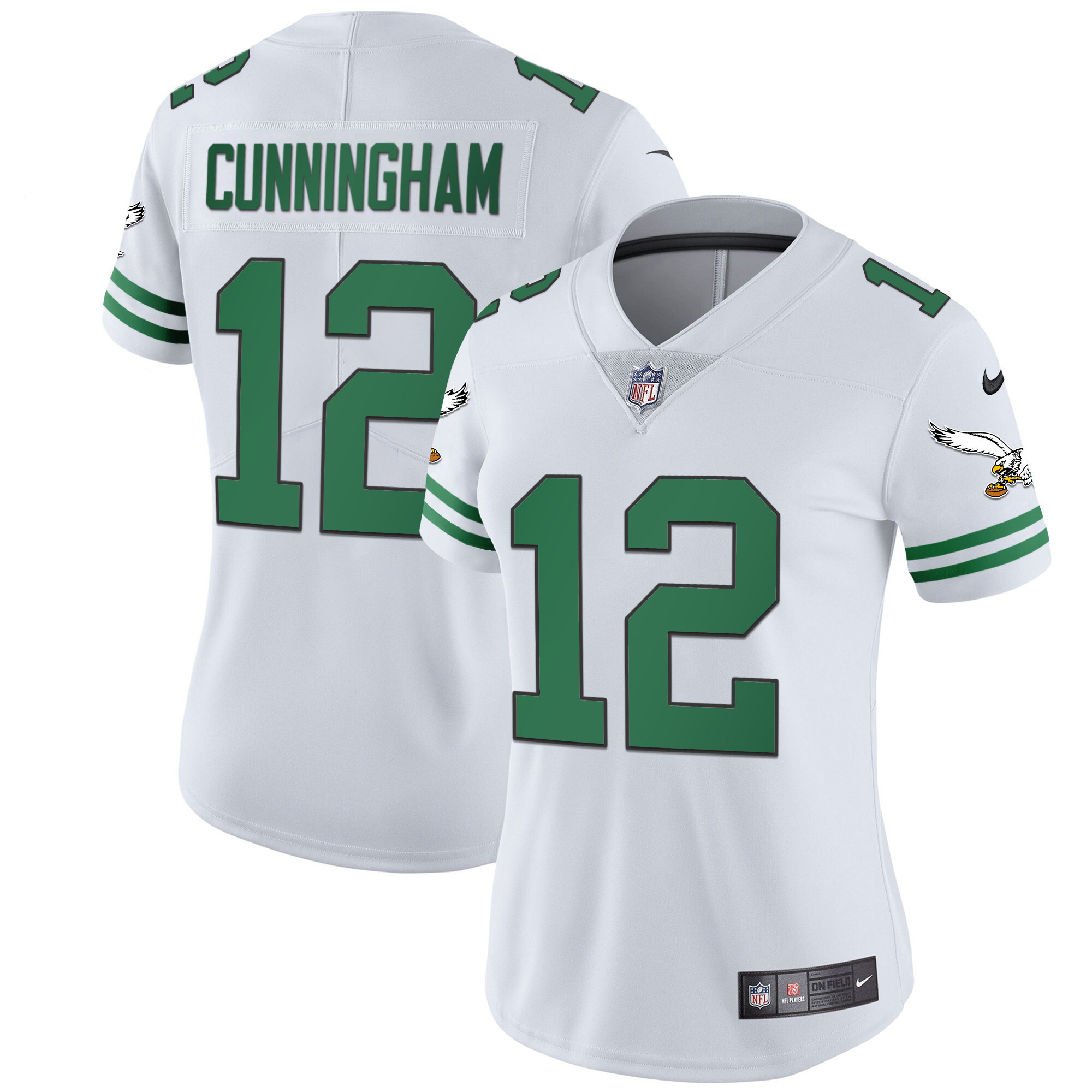 Randall Cunningham Women's Philadelphia Eagles Gold & Kelly Vapor Kelly White Jersey - All Stitched