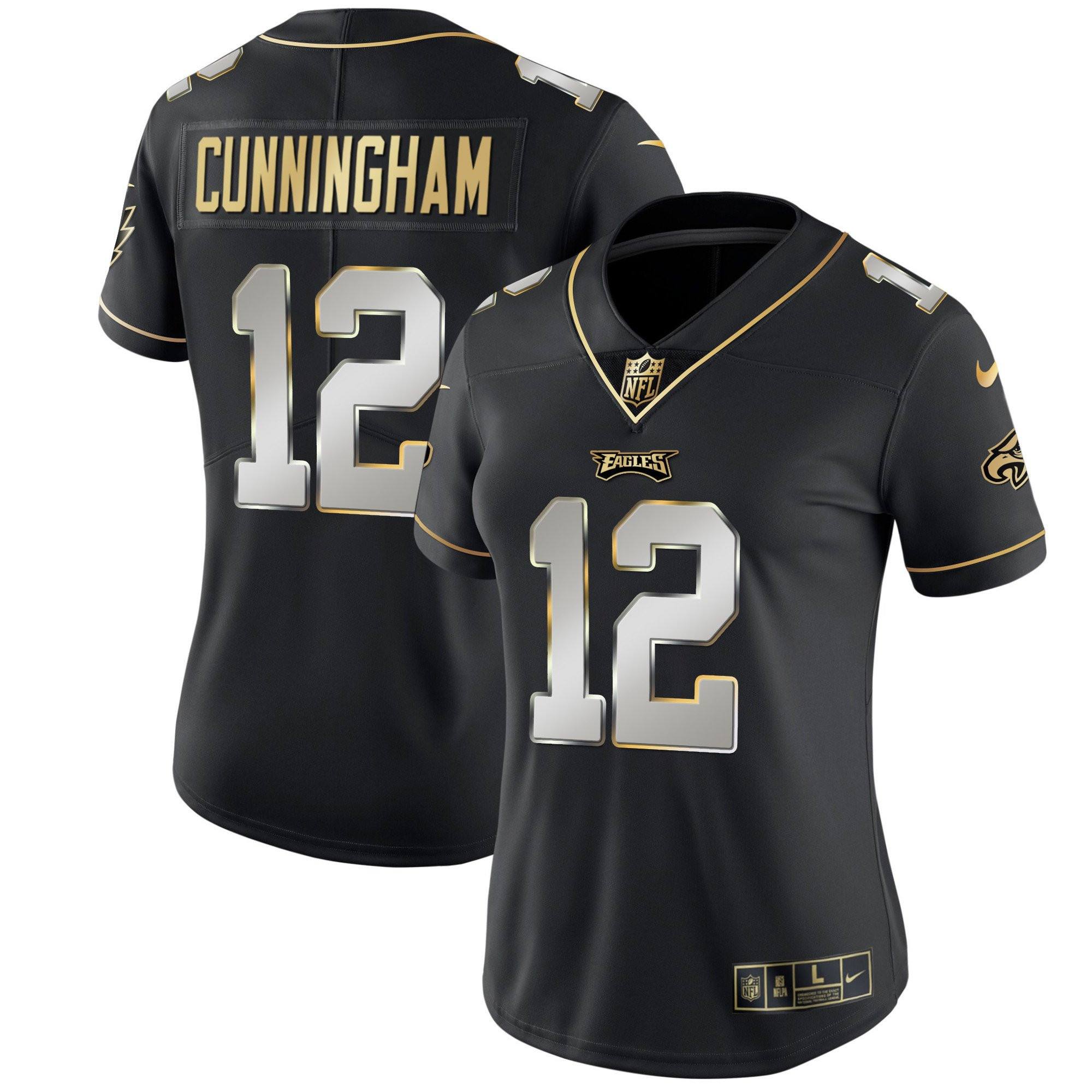 Randall Cunningham Women's Philadelphia Eagles Gold & Split Vapor - All Stitched Black Limited Jersey - All Stitched