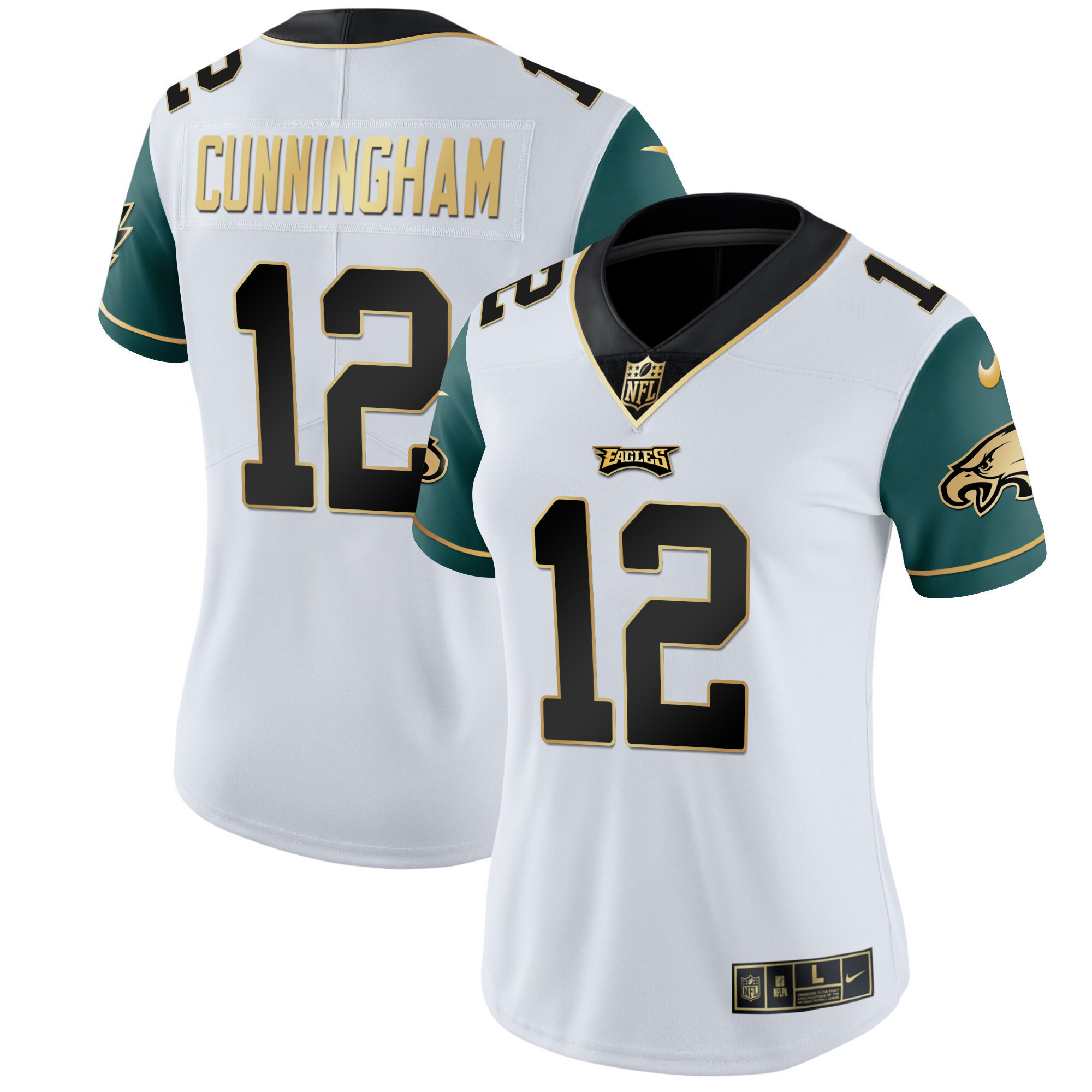 Randall Cunningham Women's Philadelphia Eagles Gold & Split Vapor - All Stitched Green Sleeves Jersey - All Stitched
