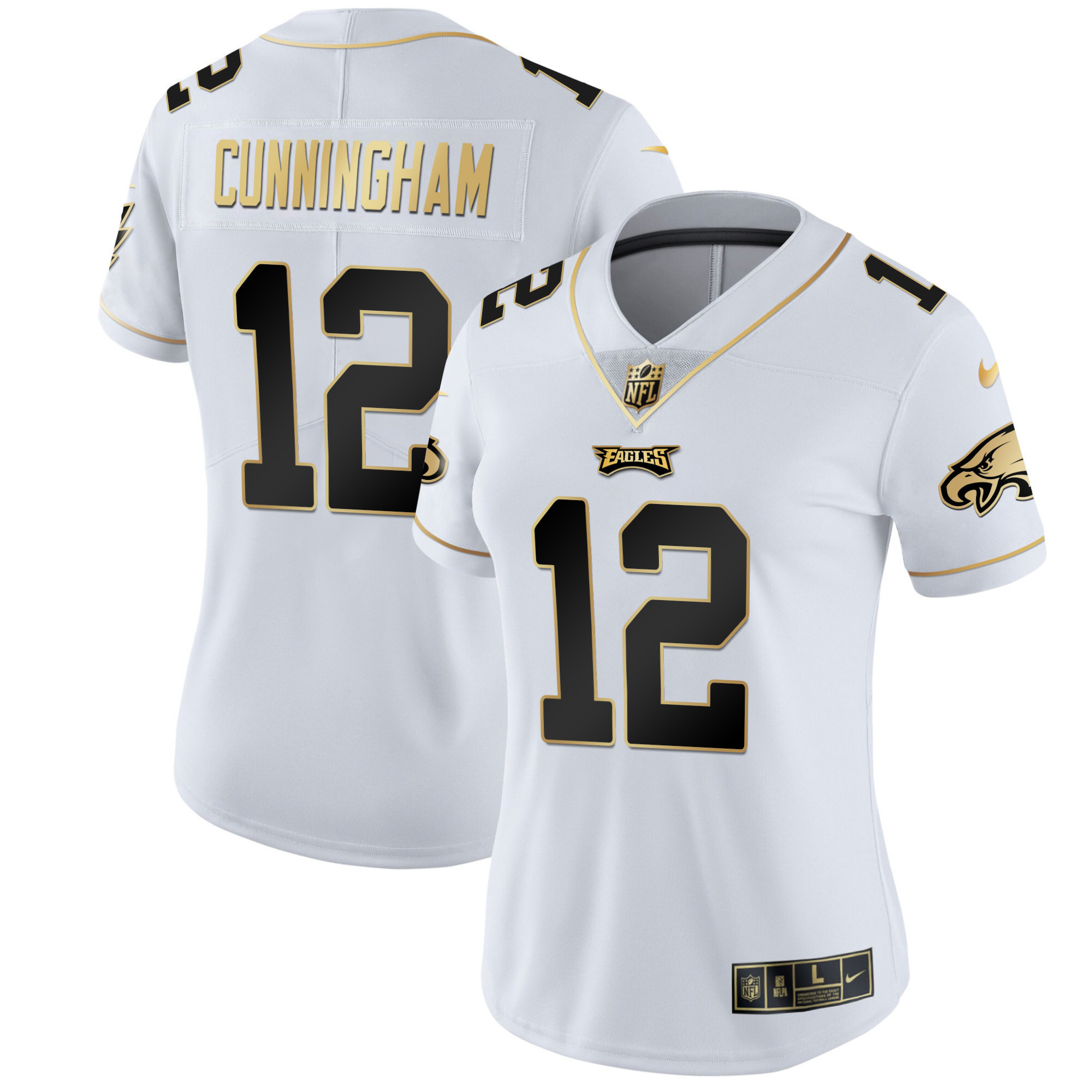 Randall Cunningham Women's Philadelphia Eagles Gold & Split Vapor - All Stitched White Gold Jersey - All Stitched
