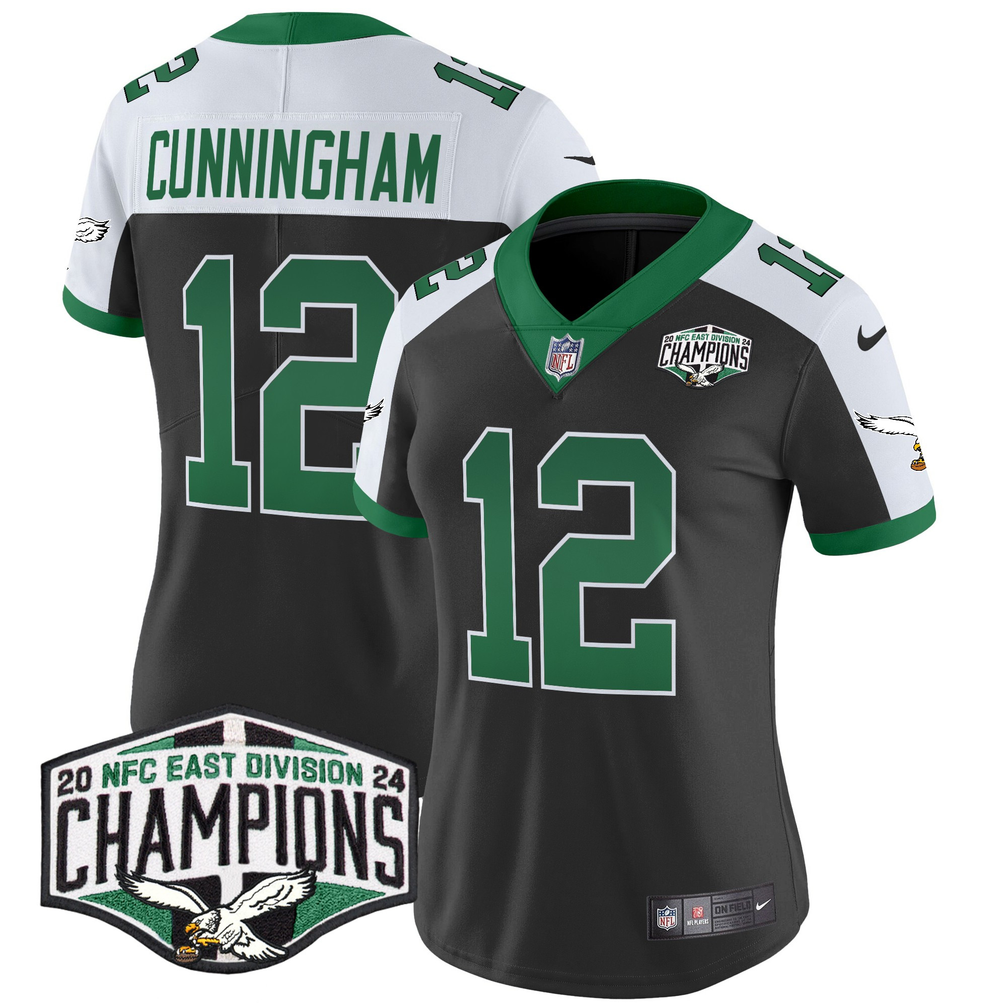 Randall Cunningham Women's Philadelphia Eagles Kelly Green 2024 NFC East Division Champions Vapor Limited Black Alternate Jersey - All Stitched