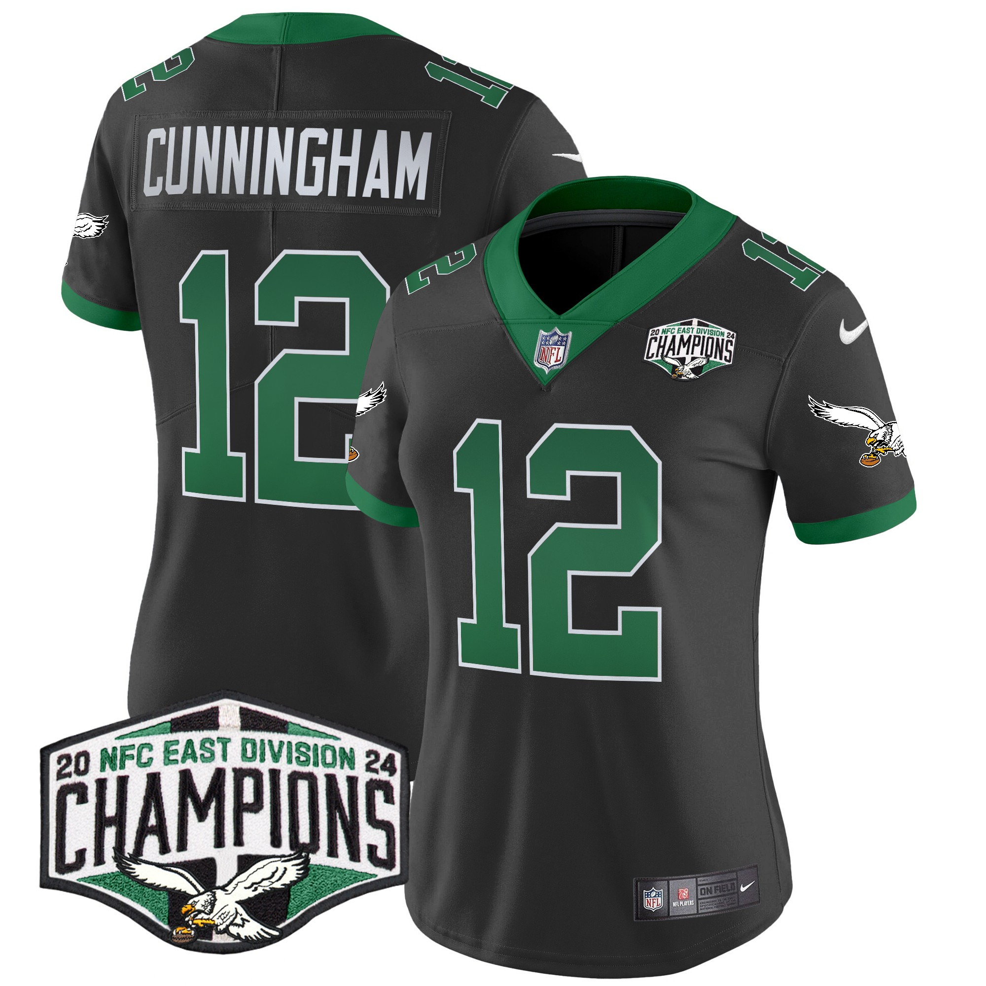 Randall Cunningham Women's Philadelphia Eagles Kelly Green 2024 NFC East Division Champions Vapor Limited Black Jersey - All Stitched