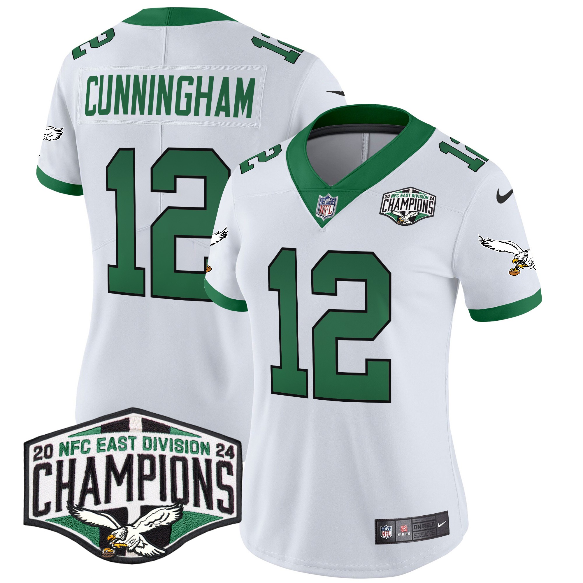 Randall Cunningham Women's Philadelphia Eagles Kelly Green 2024 NFC East Division Champions Vapor Limited Kelly White Jersey - All Stitched