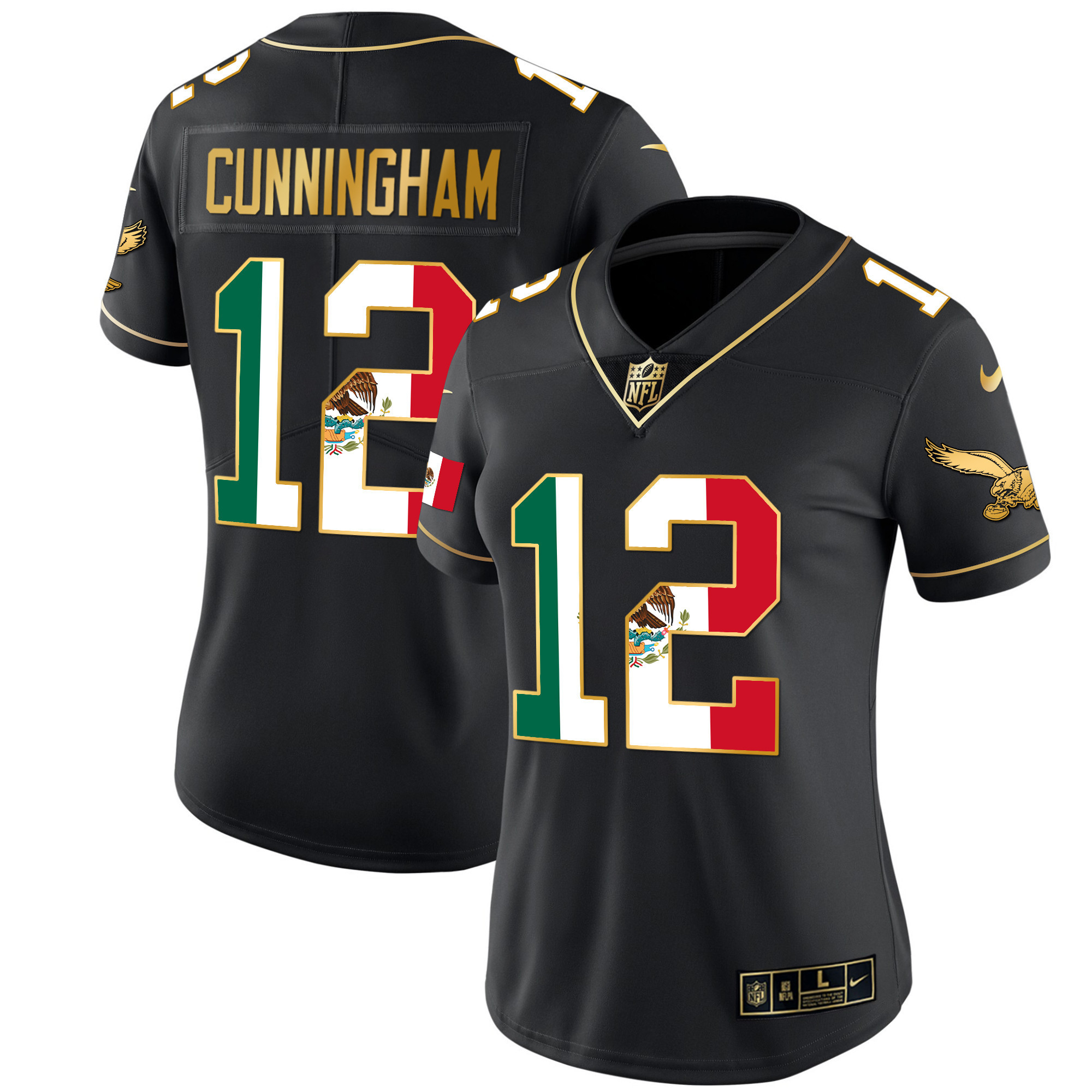 Randall Cunningham Women's Philadelphia Eagles Mexico Gold & Kelly Vapor Black Gold Jersey - All Stitched