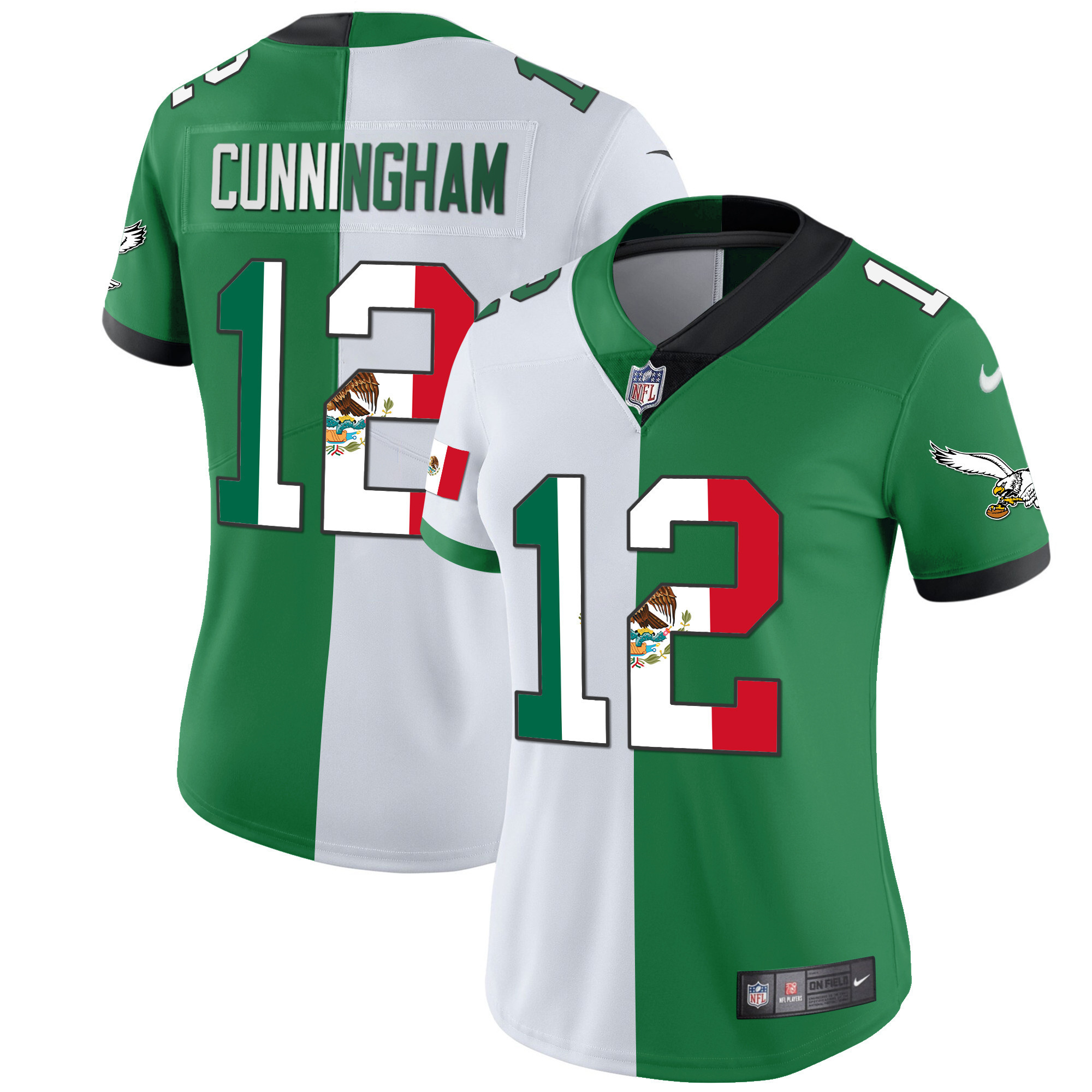 Randall Cunningham Women's Philadelphia Eagles Mexico Gold & Kelly Vapor Split Jersey - All Stitched