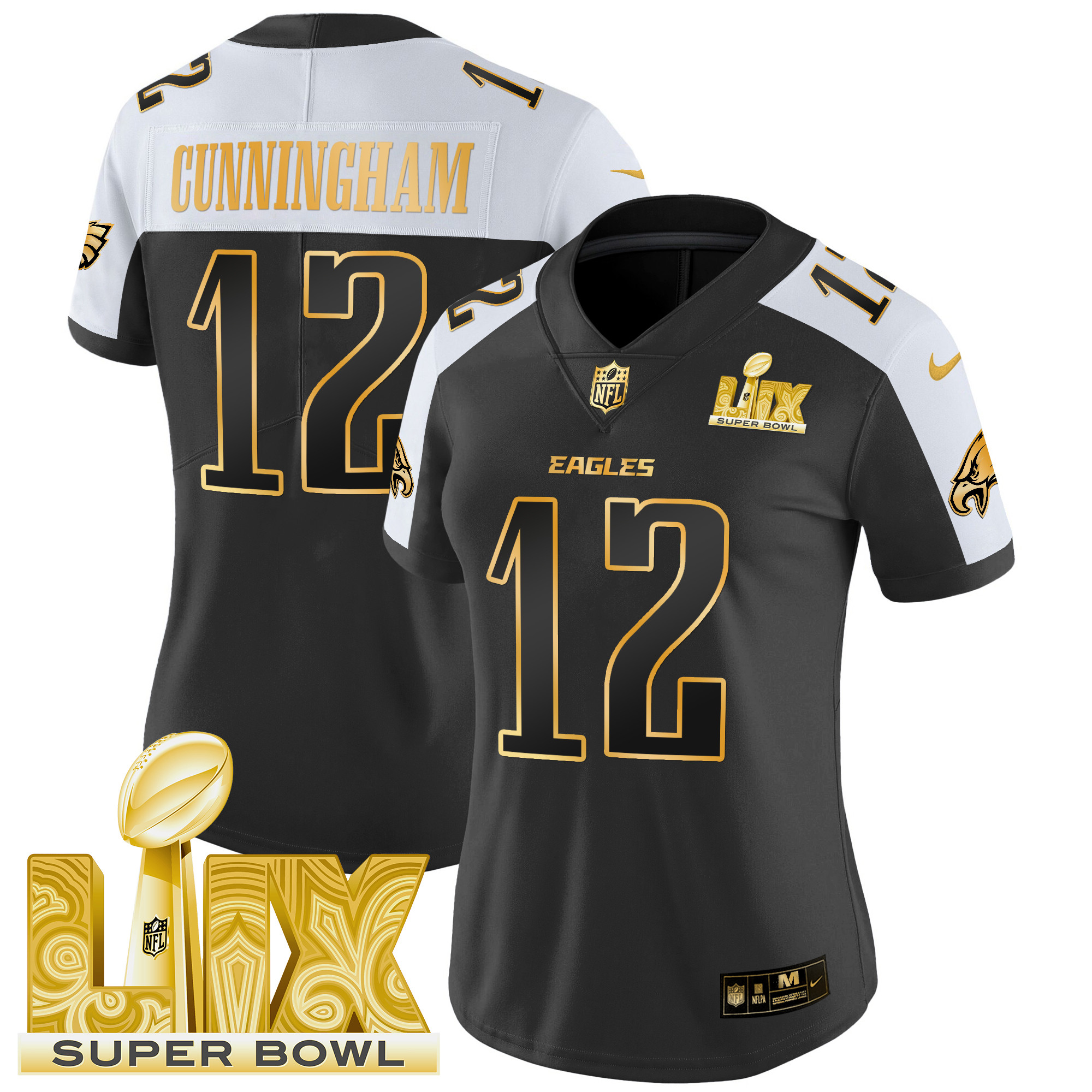Randall Cunningham Women's Philadelphia Eagles Super Bowl LIX Patch Gold Vapor Limited Alternate Jersey - All Stitched