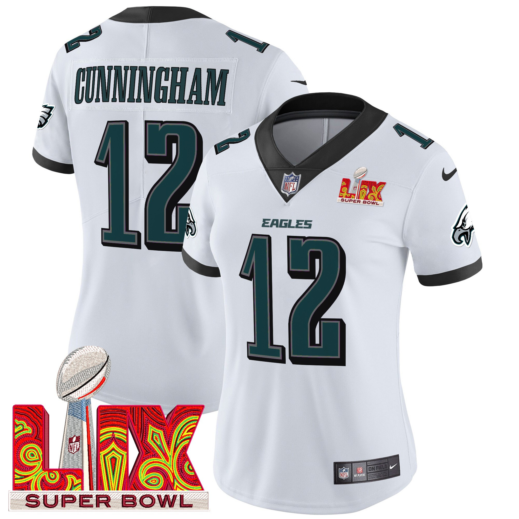 Randall Cunningham Women's Philadelphia Eagles Super Bowl LIX Patch Vapor Limited White Jersey - All Stitched