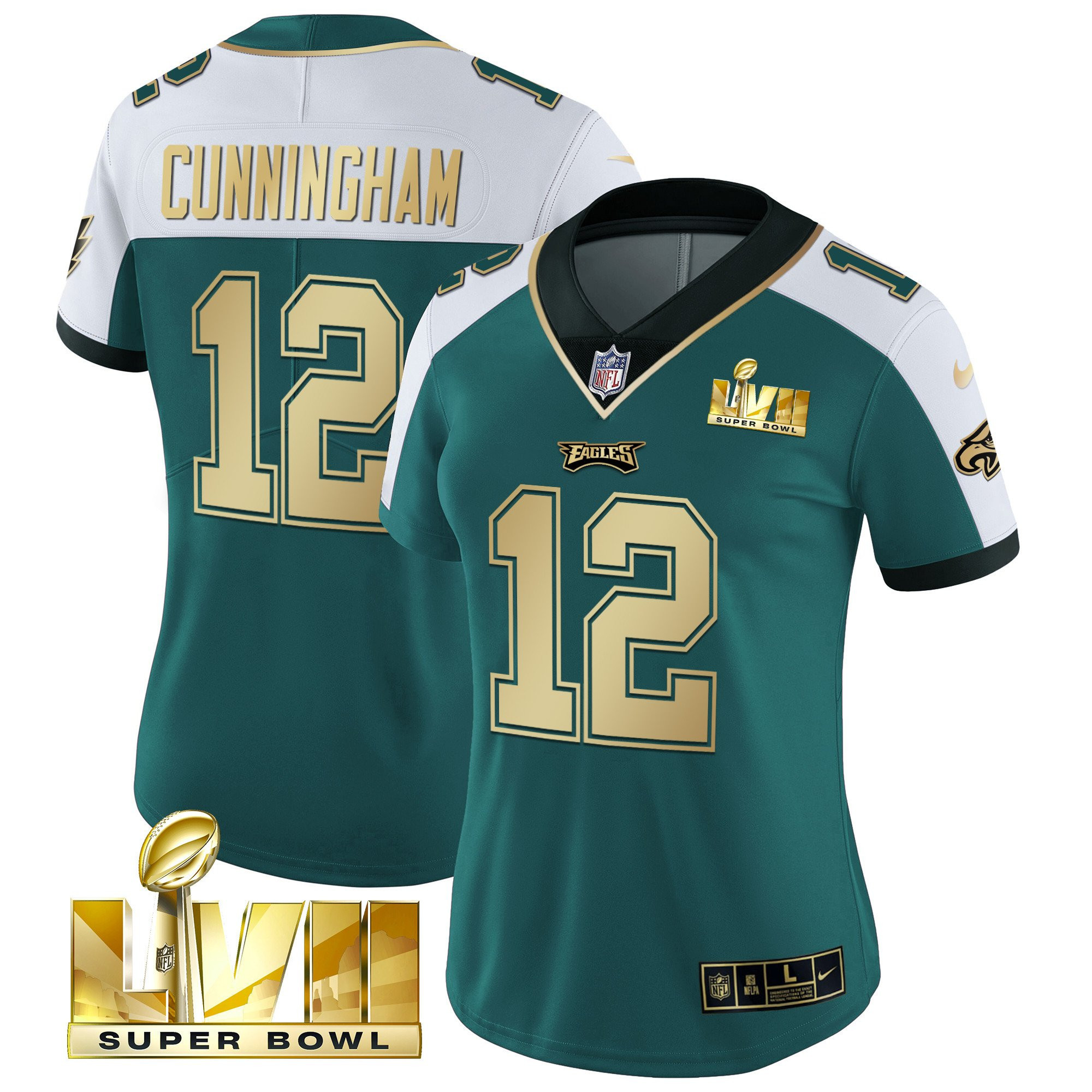 Randall Cunningham Women's Philadelphia Eagles Super Bowl LVII Gold Vapor Alternate Green Jersey - All Stitched