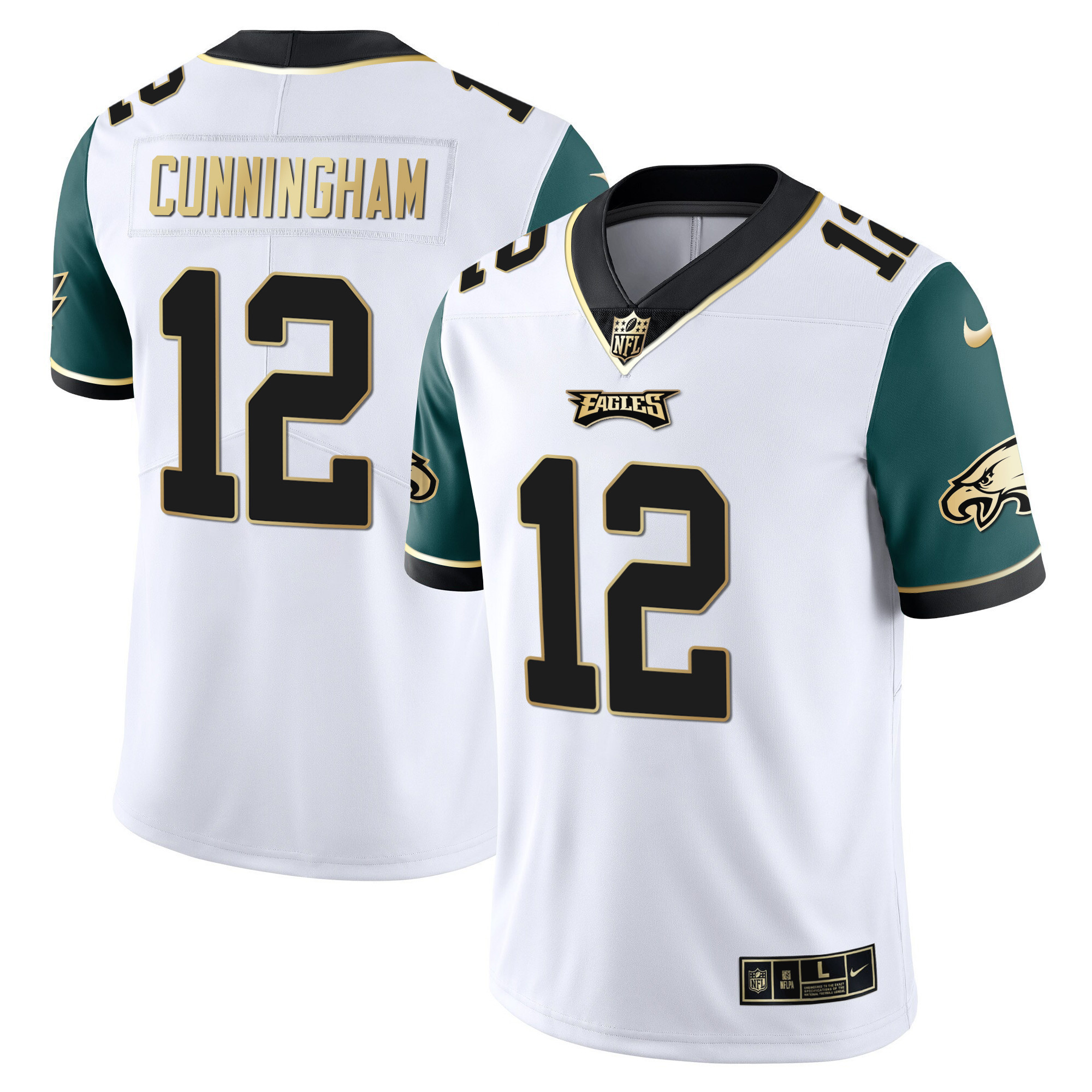 Randall Cunningham Youth's Philadelphia Eagles Gold & Split Vapor - All Stitched Midnight Green Sleeves Jersey - All Stitched