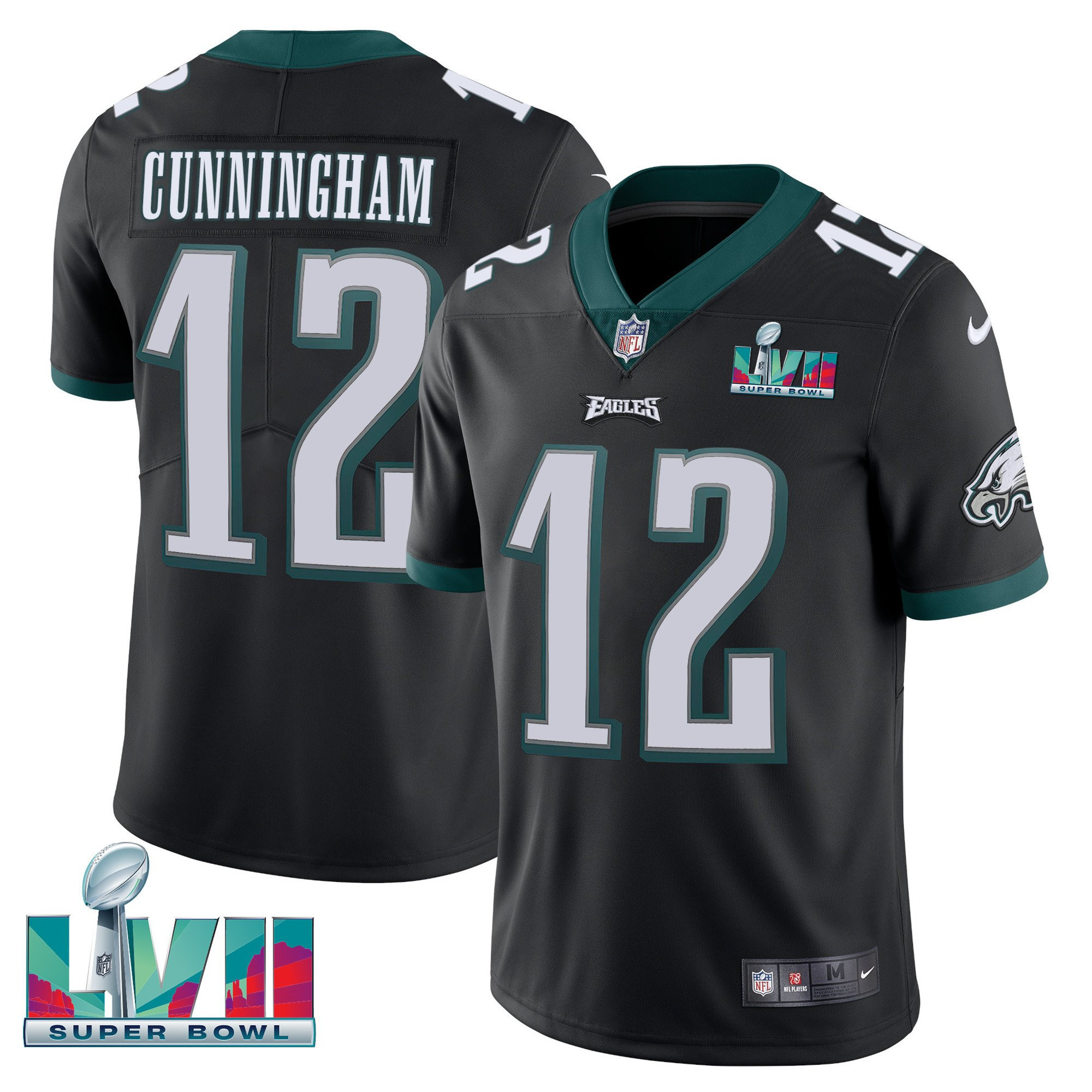 Randall Cunningham Youth's Philadelphia Eagles Super Bowl Patch Vapor Black Jersey - All Stitched