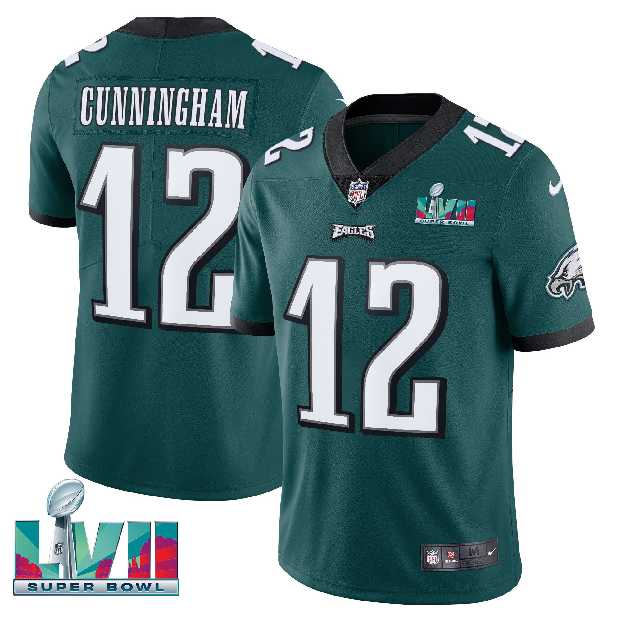 Randall Cunningham Youth's Philadelphia Eagles Super Bowl Patch Vapor Midnight Green Jersey - All Stitched
