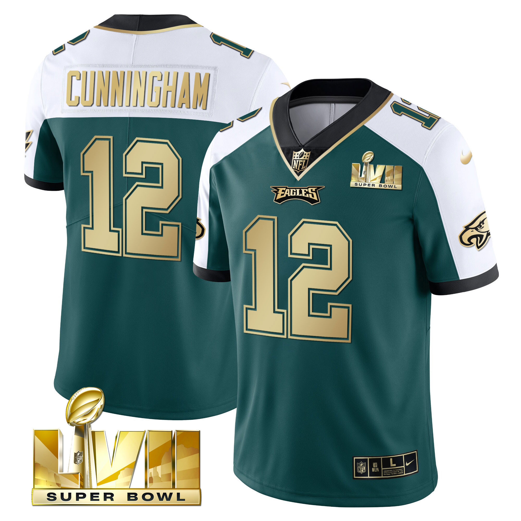 Randall Cunningham Youth's Philadelphia Eagles Super Bowl Vapor Gold Alternate Green Jersey - All Stitched