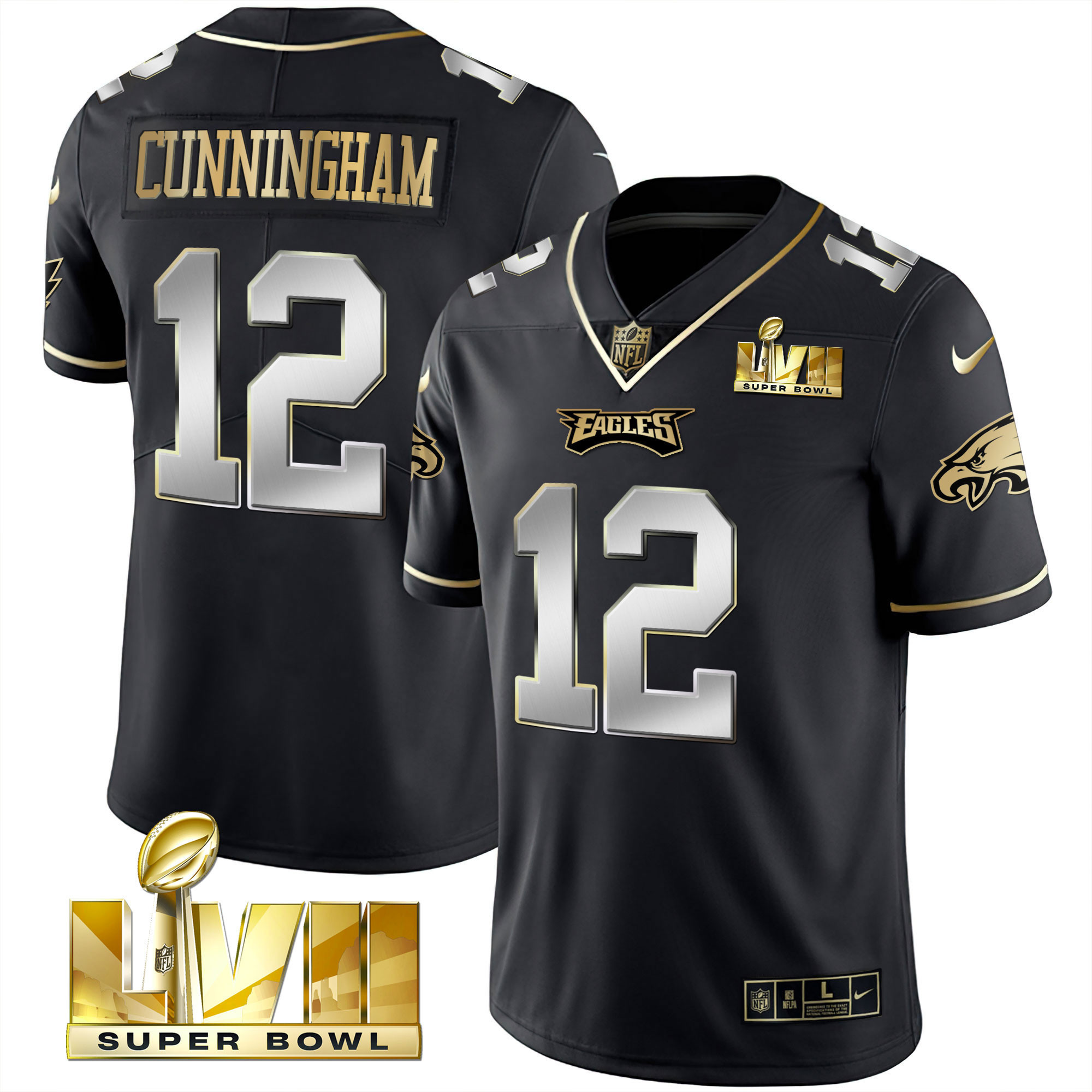 Randall Cunningham Youth's Philadelphia Eagles Super Bowl Vapor Gold Black Limited Jersey - All Stitched