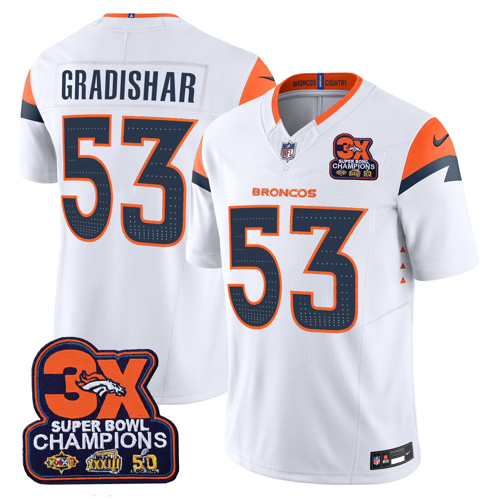 Randy Gradishar Men's Denver Broncos 3-Time Champions Patch Vapor Limited White Jersey - All Stitched