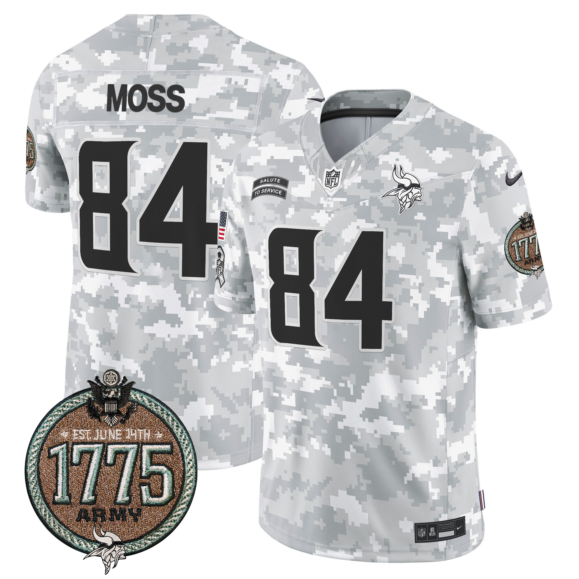 Randy Moss Men's Minnesota Vikings 2024 Salute to Service Establishment Year Patch Vapor Limited Army Jersey - All Stitched