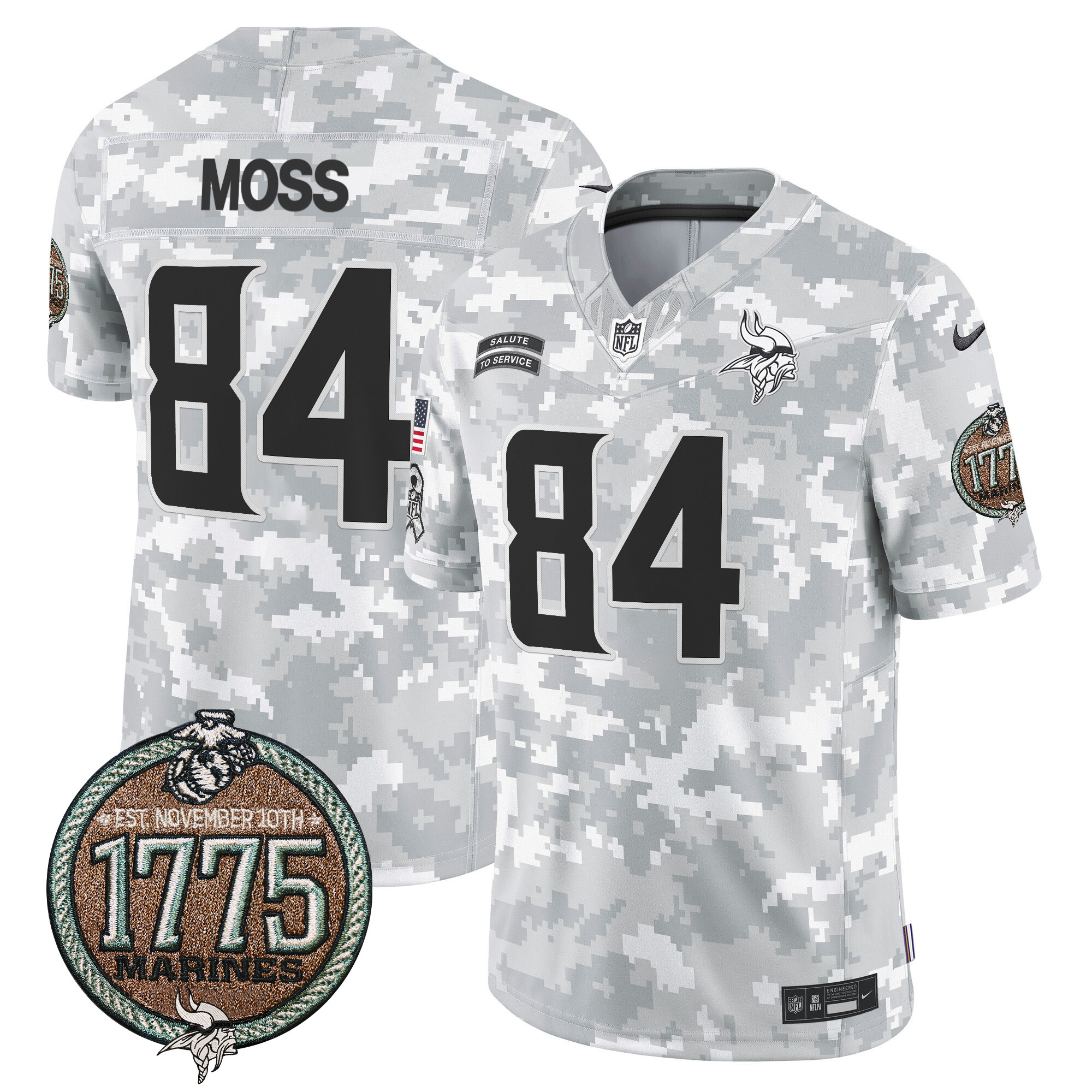 Randy Moss Men's Minnesota Vikings 2024 Salute to Service Establishment Year Patch Vapor Limited Marines Jersey - All Stitched