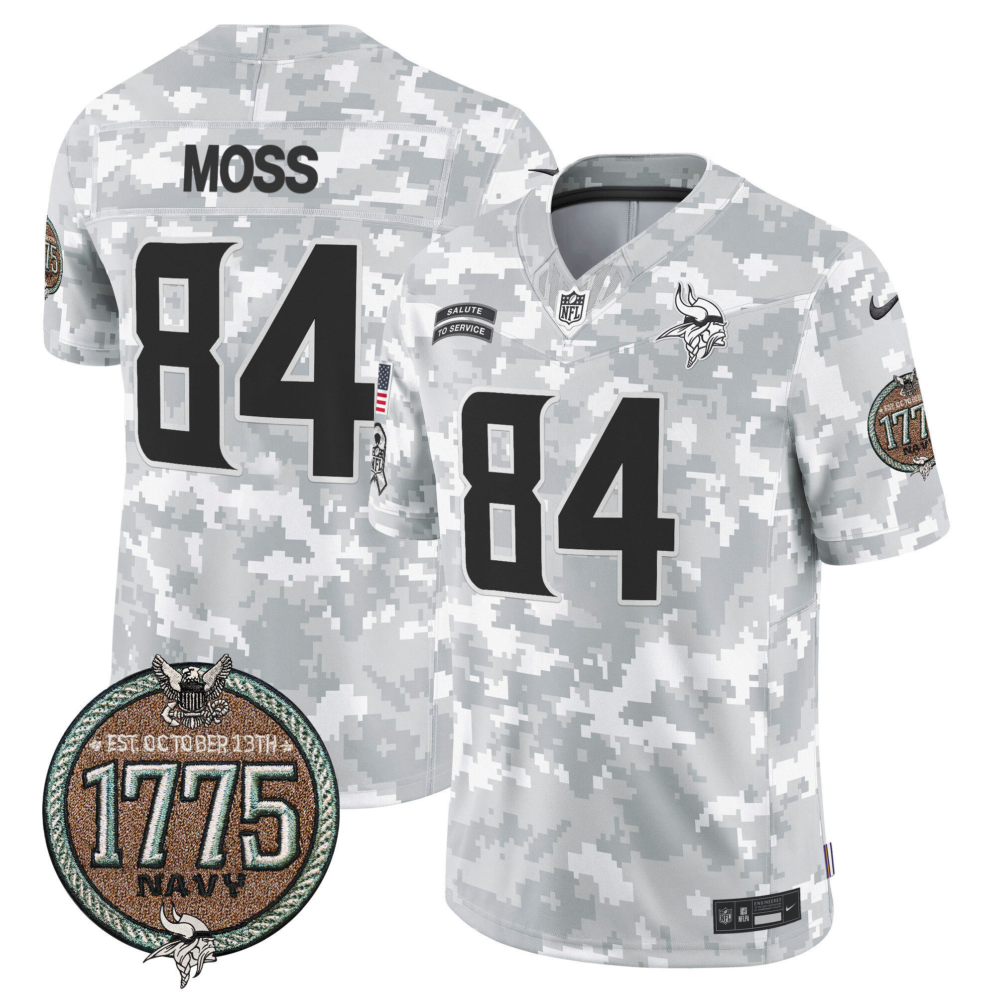 Randy Moss Men's Minnesota Vikings 2024 Salute to Service Establishment Year Patch Vapor Limited Navy Jersey - All Stitched