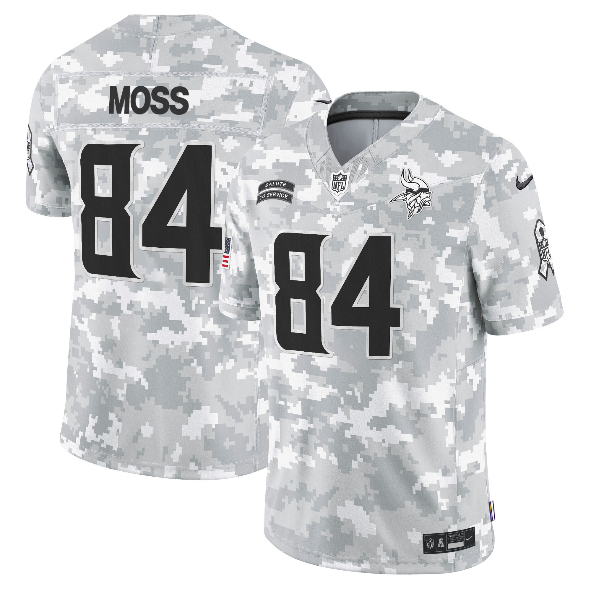 Randy Moss Men's Minnesota Vikings 2024 Salute to Service Vapor Limited Arctic Camo Jersey - All Stitched