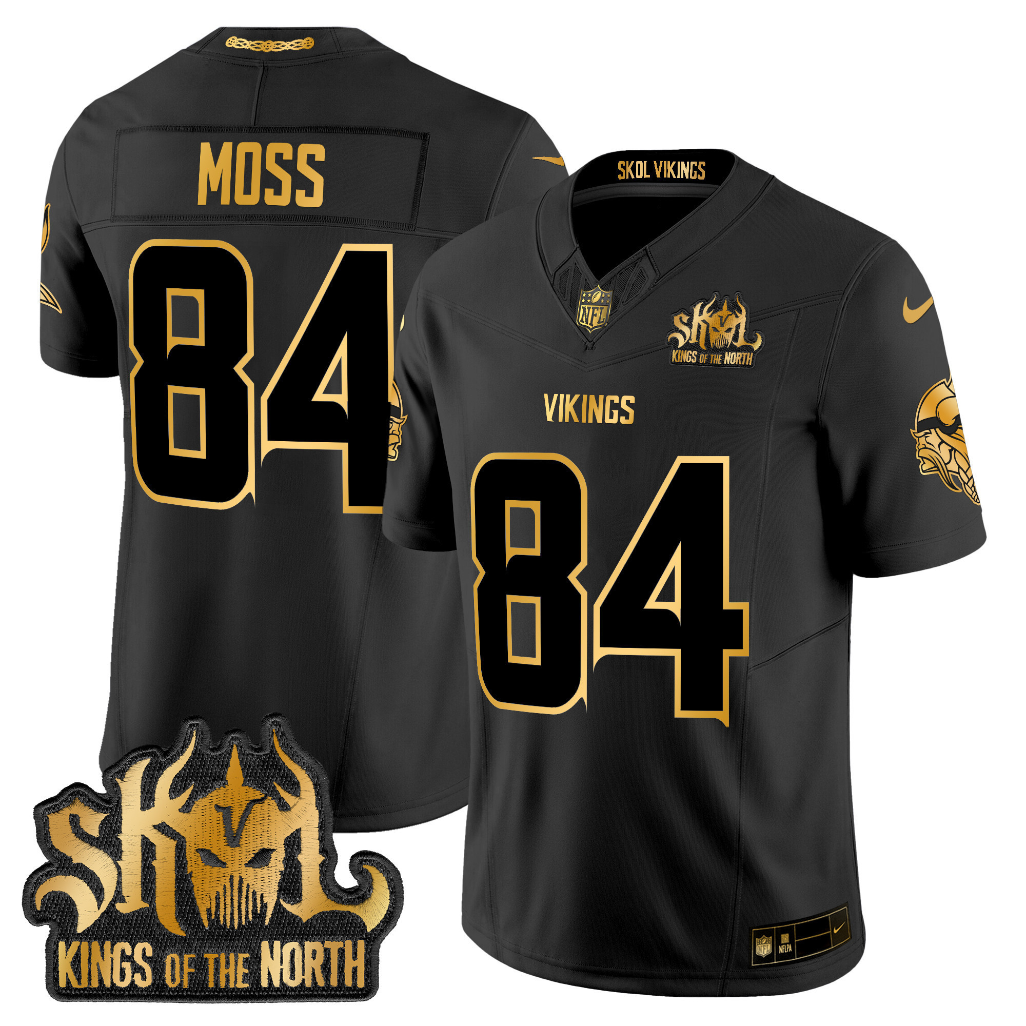 Randy Moss Men's Minnesota Vikings 2024 Winter Warrior Skol Patch Gold Vapor Limited Black Gold Jersey - All Stitched
