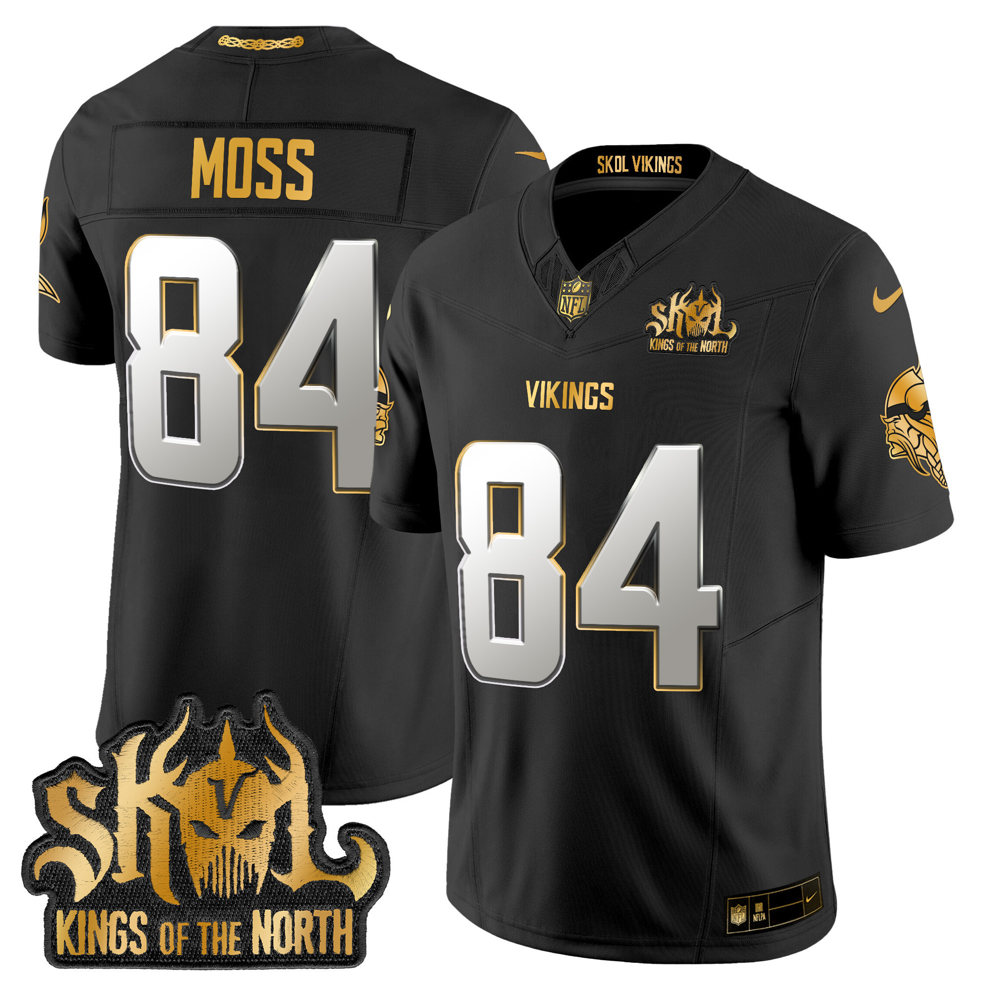Randy Moss Men's Minnesota Vikings 2024 Winter Warrior Skol Patch Gold Vapor Limited Black Limited Jersey - All Stitched