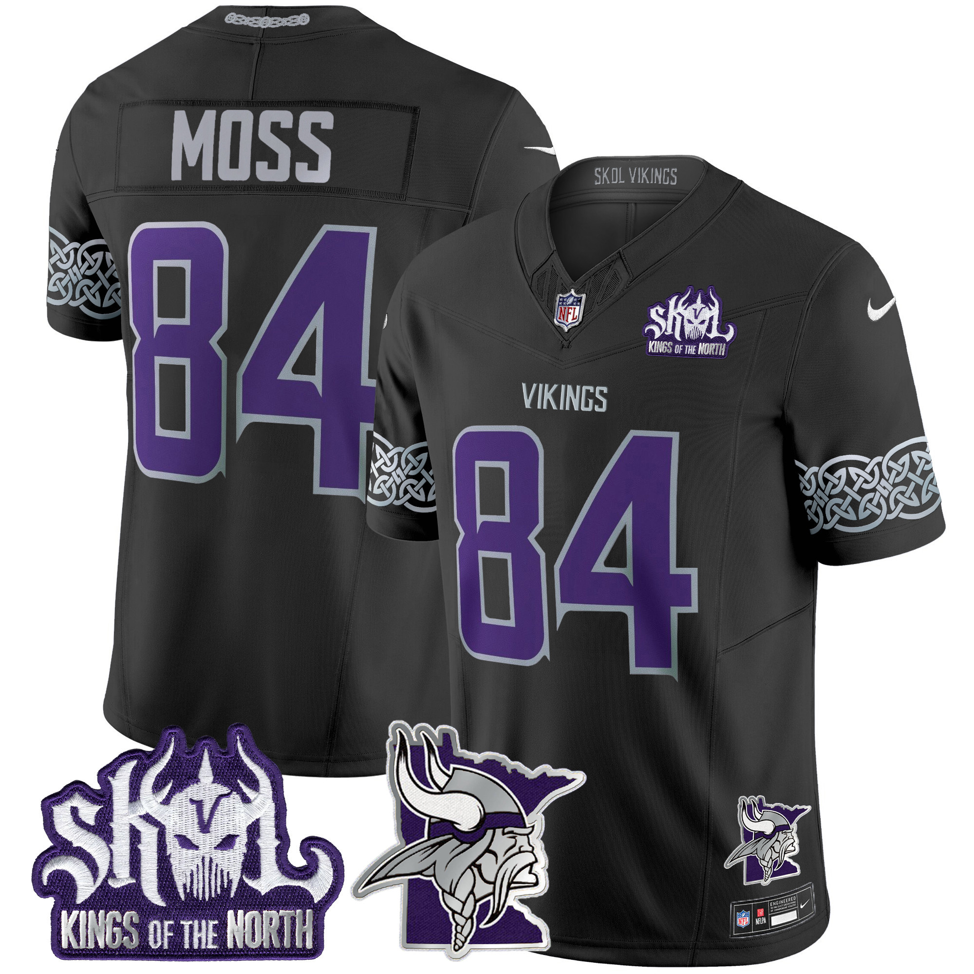 Randy Moss Men's Minnesota Vikings 2024 Winter Warrior Skol Patch Vapor Limited Black Jersey - All Stitched