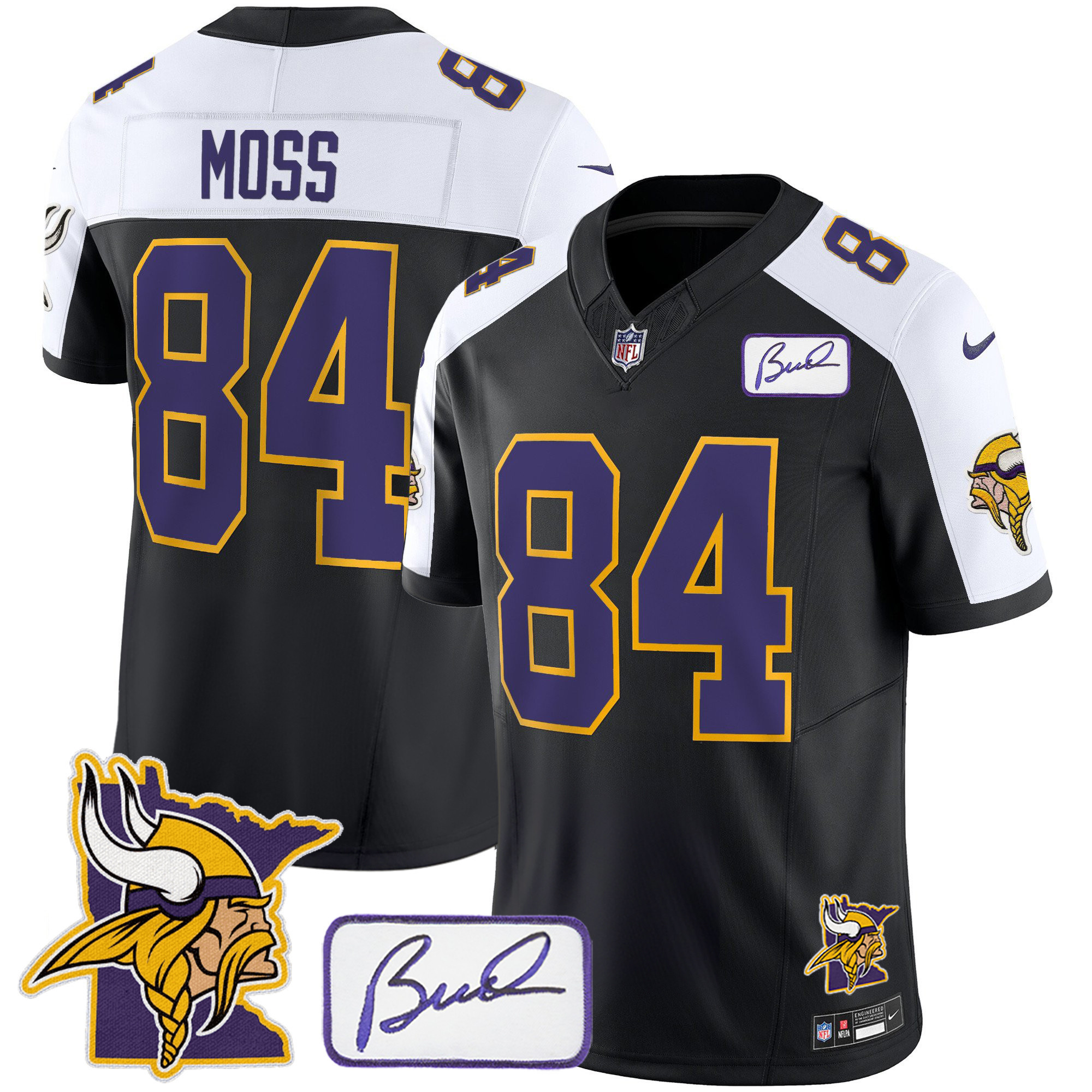 Randy Moss Men's Minnesota Vikings Bud Grant & Minnesota Patch Classic Limited Black Alternate Jersey - All Stitched