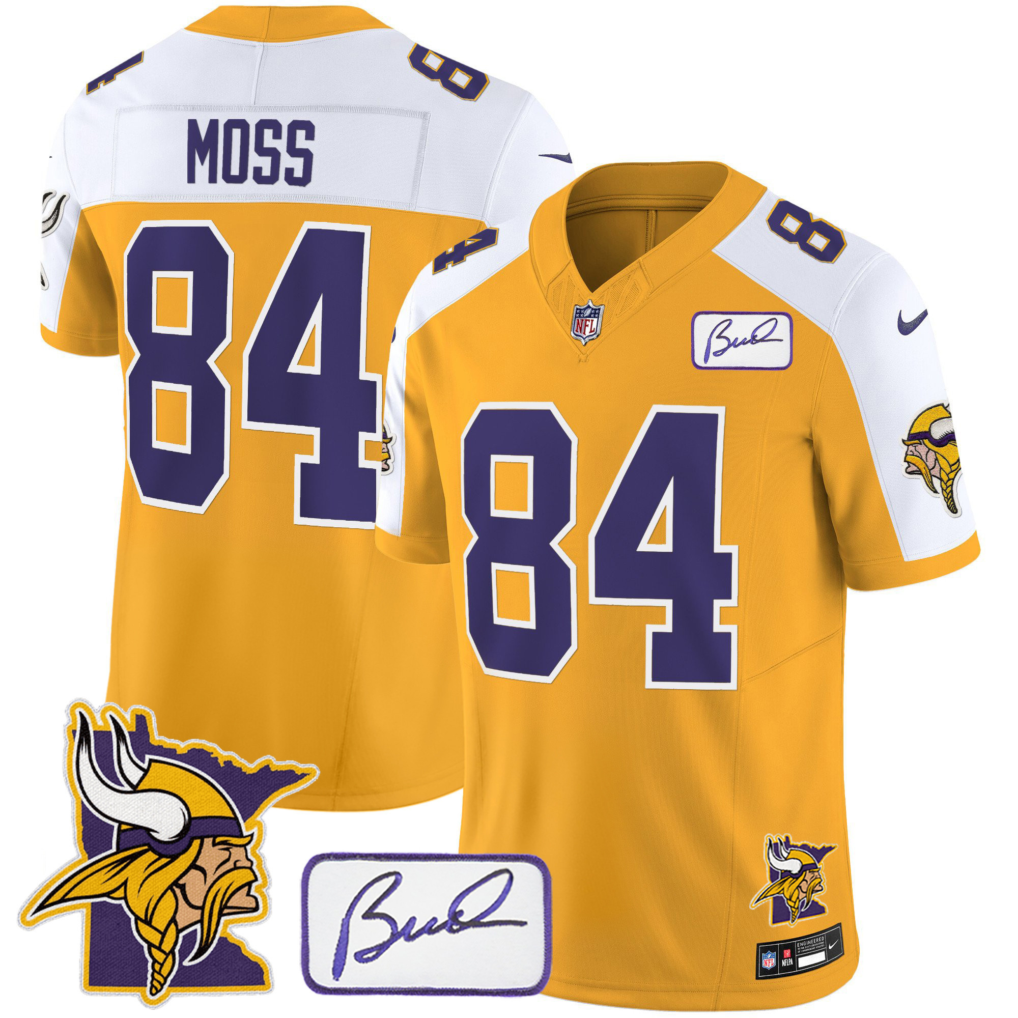 Randy Moss Men's Minnesota Vikings Bud Grant & Minnesota Patch Classic Limited Gold Alternate Jersey - All Stitched