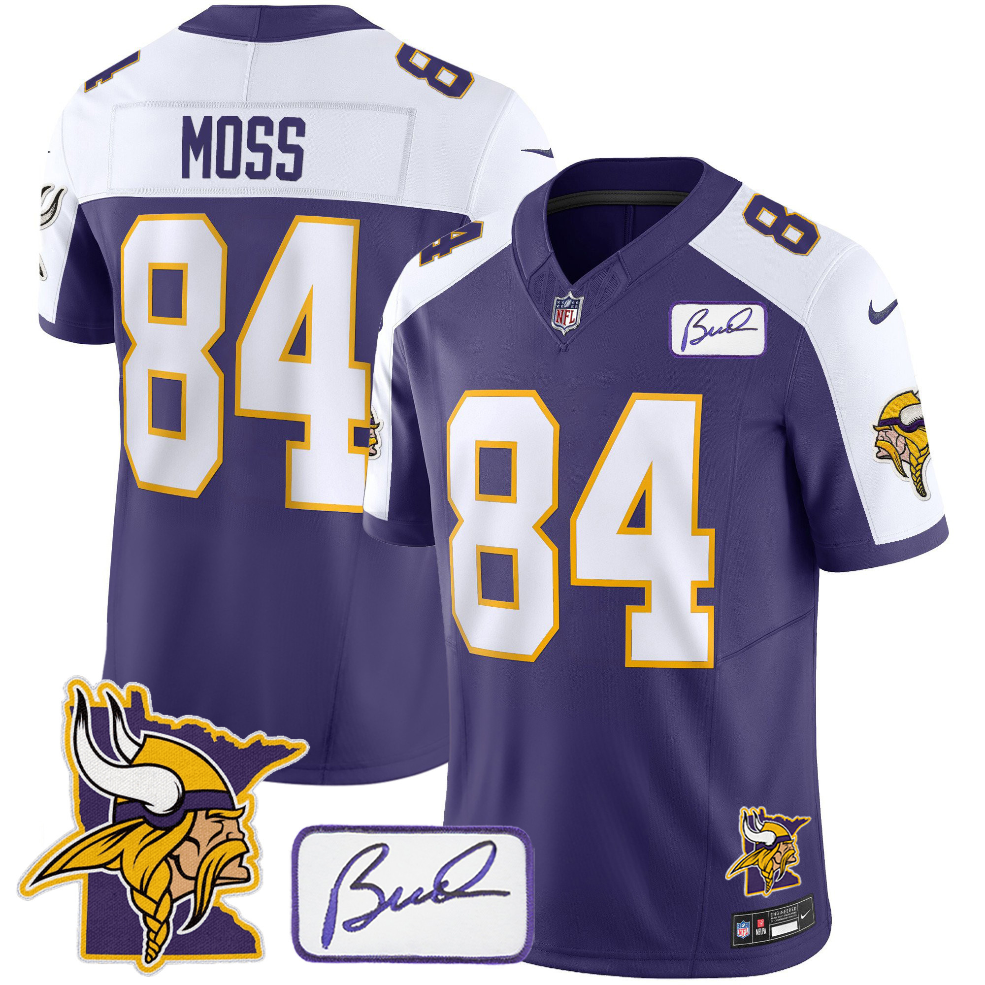 Randy Moss Men's Minnesota Vikings Bud Grant & Minnesota Patch Classic Limited Purple Alternate Jersey - All Stitched