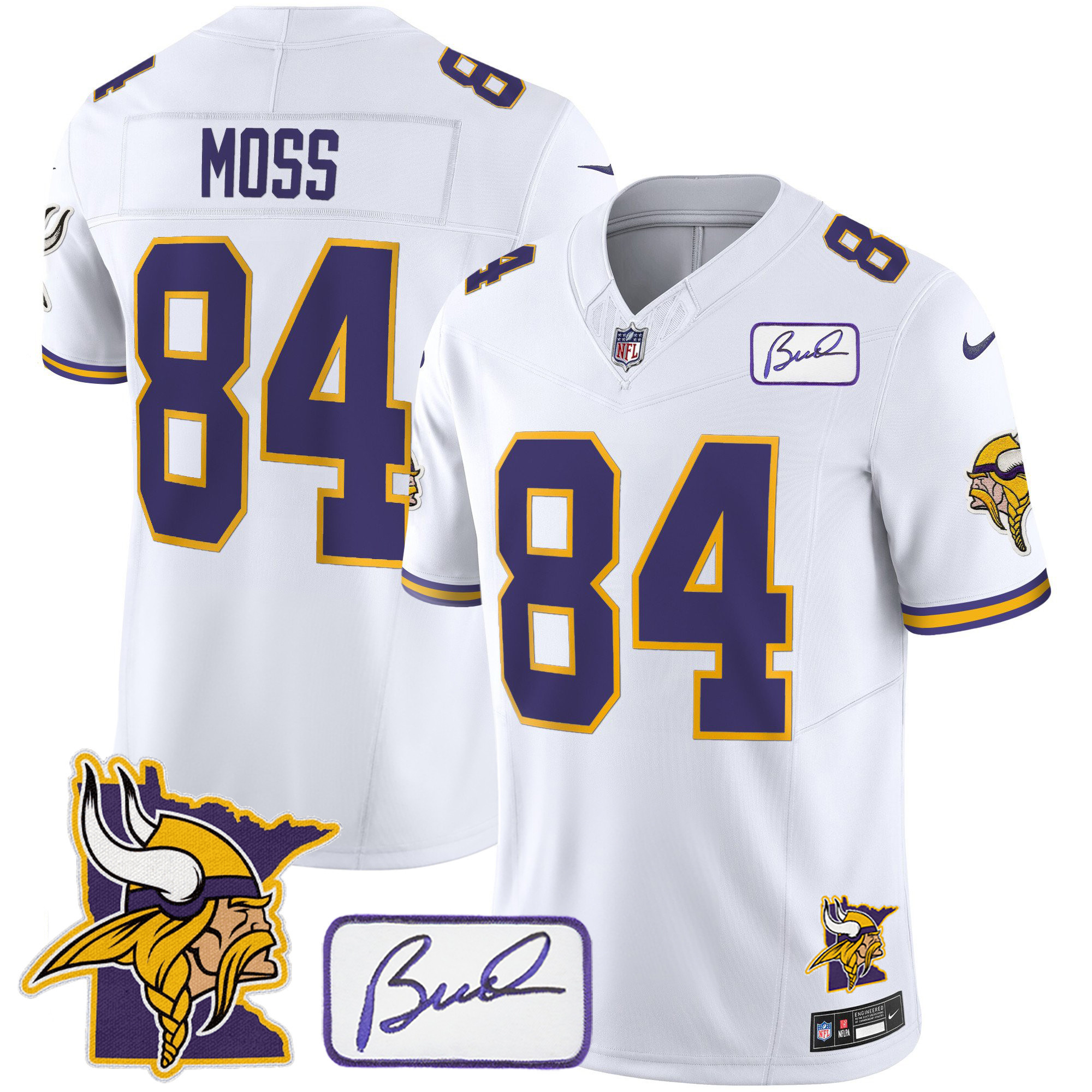 Randy Moss Men's Minnesota Vikings Bud Grant & Minnesota Patch Classic Limited White Jersey - All Stitched