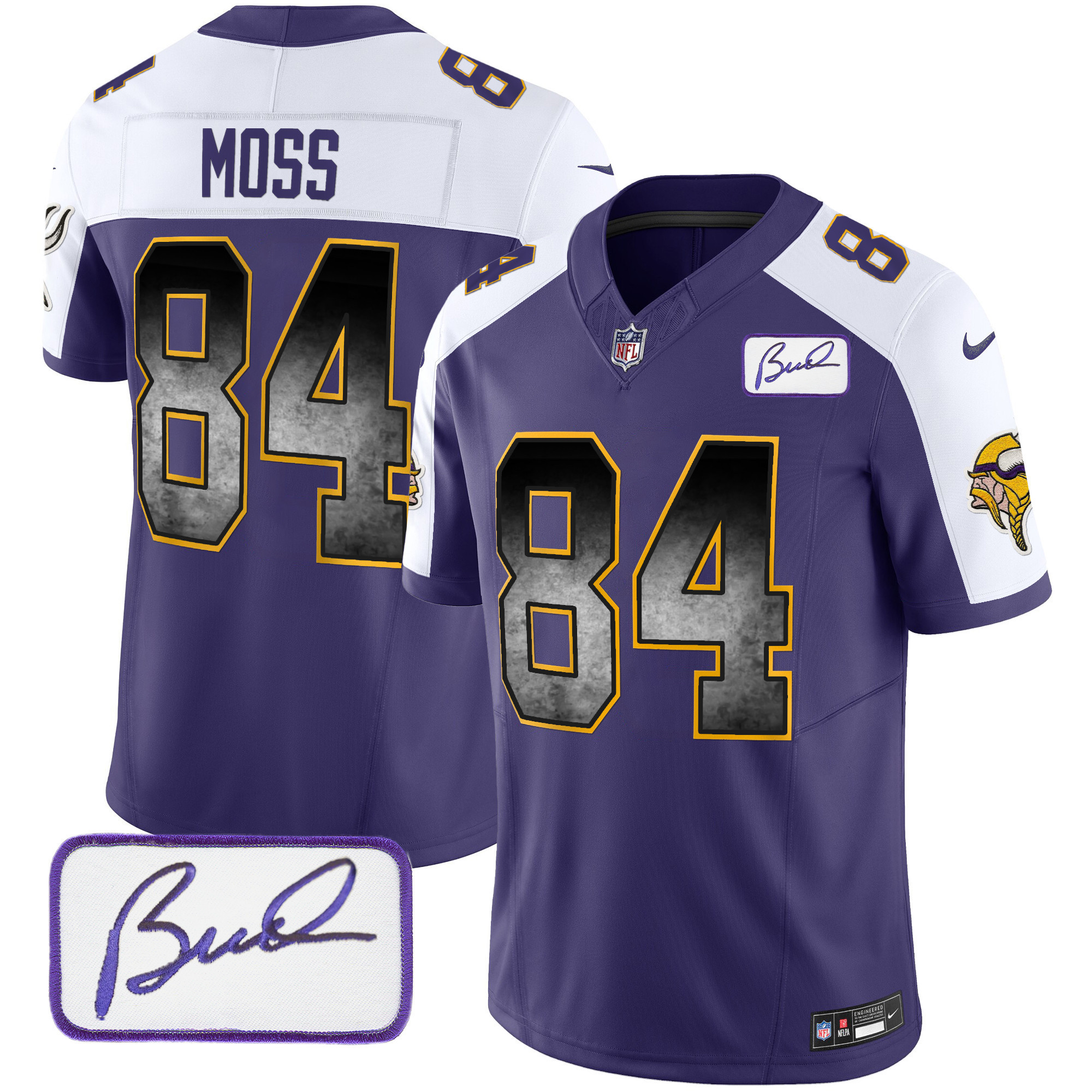 Randy Moss Men's Minnesota Vikings Bud Grant Patch Arch Smoke Vapor Purple Alternate Jersey - All Stitched