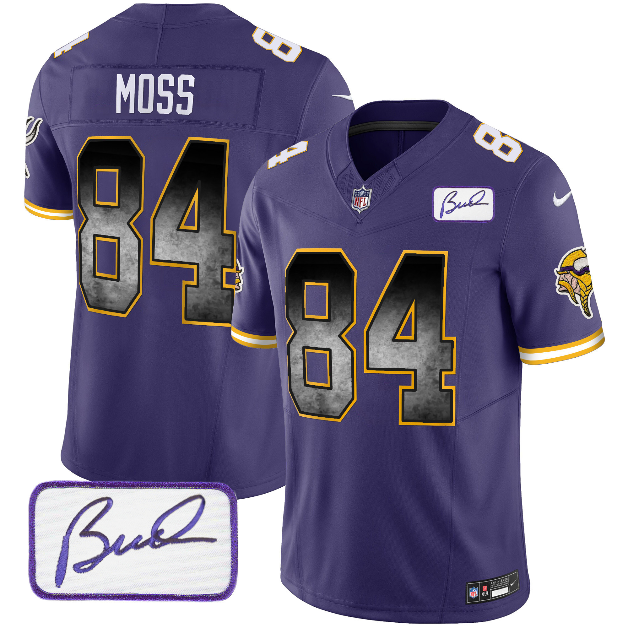 Randy Moss Men's Minnesota Vikings Bud Grant Patch Arch Smoke Vapor Purple Jersey - All Stitched