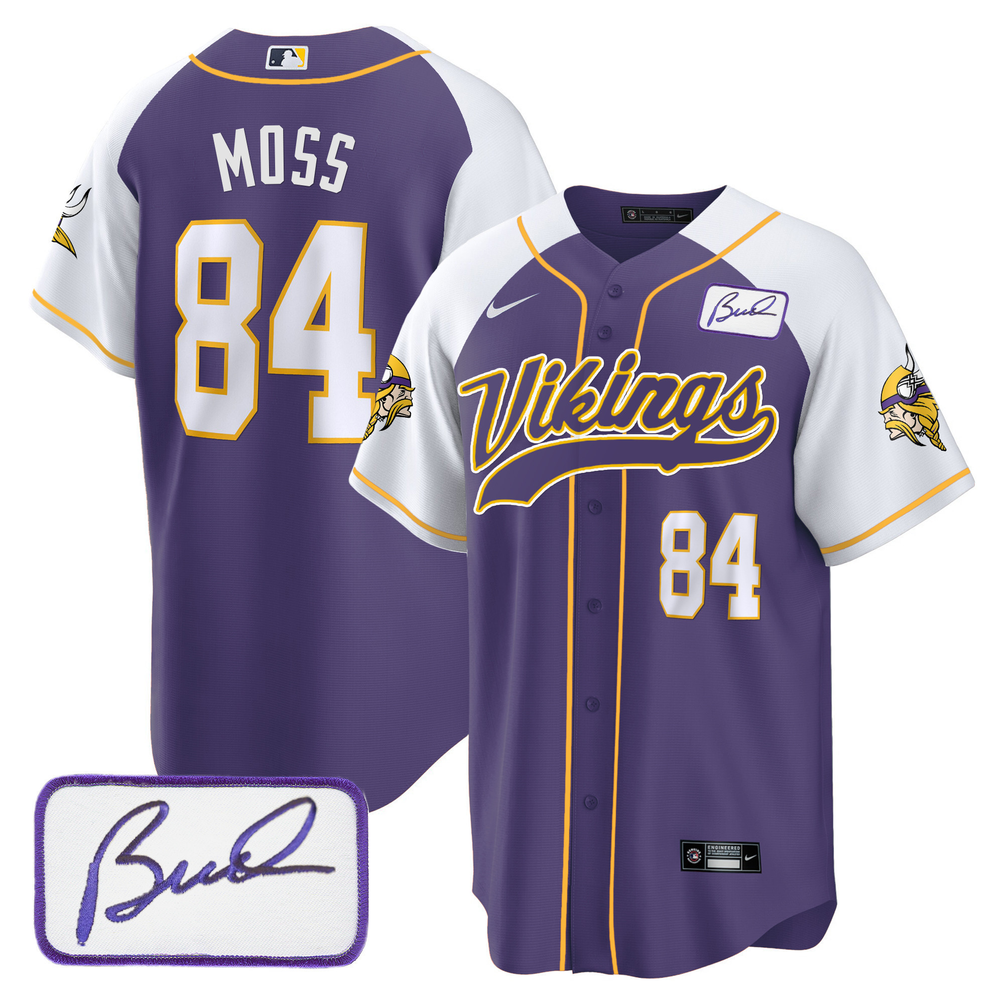 Randy Moss Men's Minnesota Vikings Bud Grant Patch Classic Baseball Alternate Jersey - All Stitched