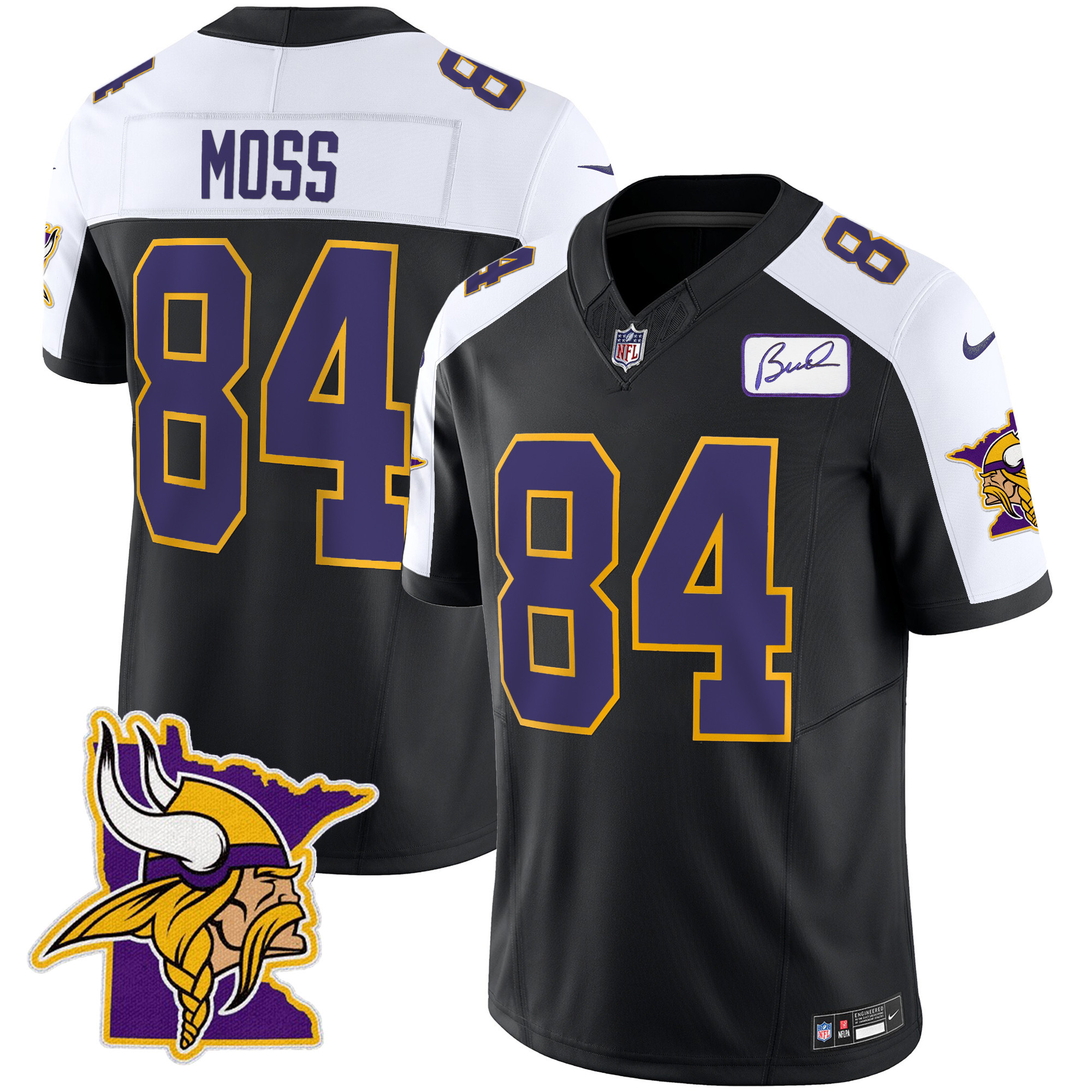 Randy Moss Men's Minnesota Vikings Bud Grant Patch Classic Limited Black Alternate Jersey - All Stitched