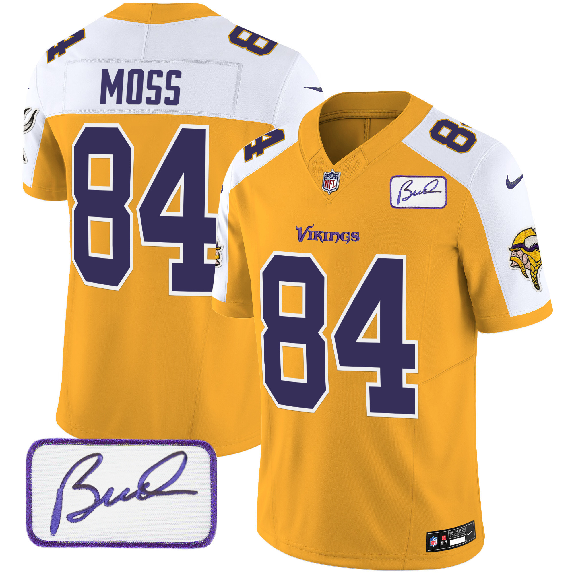 Randy Moss Men's Minnesota Vikings Bud Grant Patch Classic Limited Gold Alternate Jersey - All Stitched