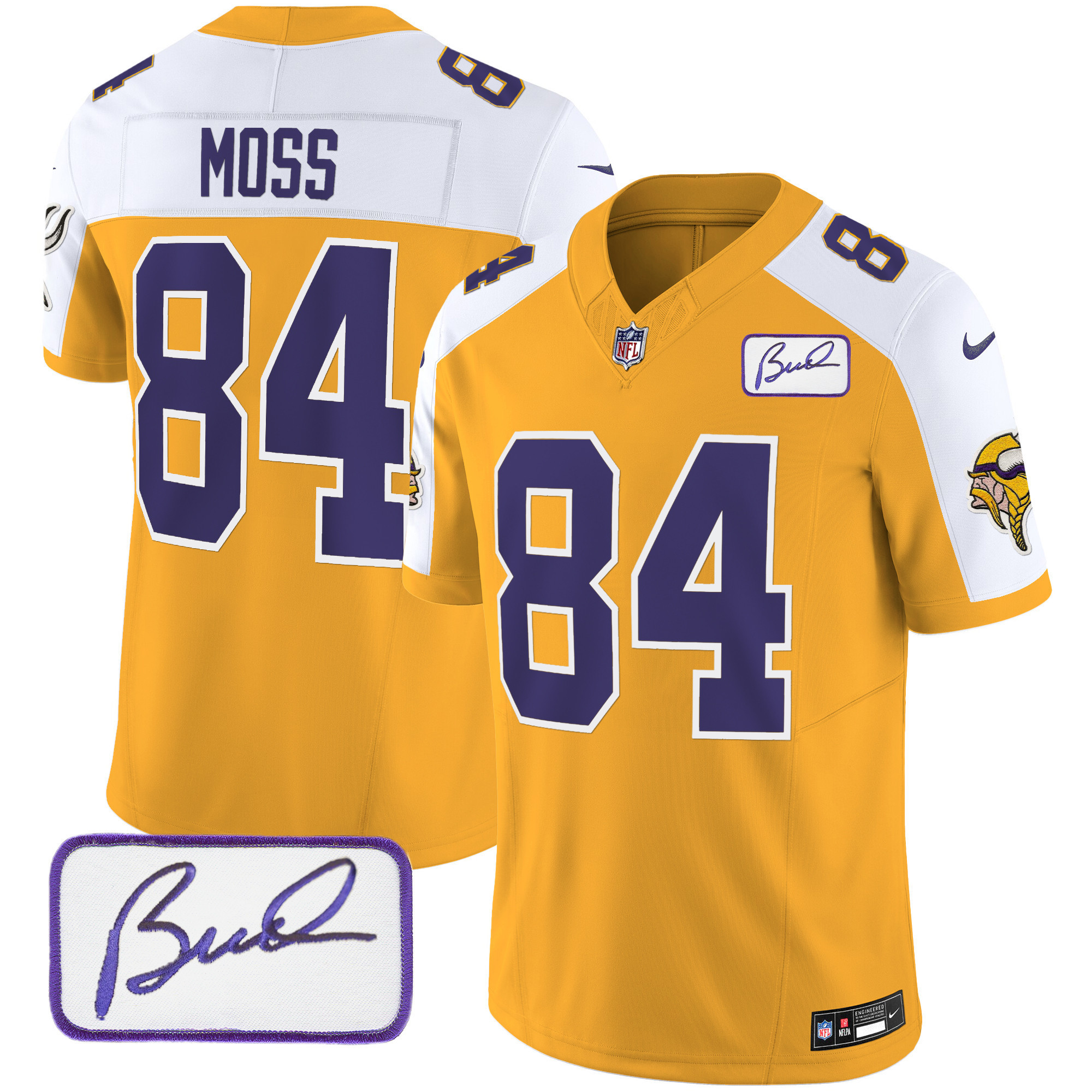 Randy Moss Men's Minnesota Vikings Bud Grant Patch Classic Limited Gold Alternate Jersey - All Stitched