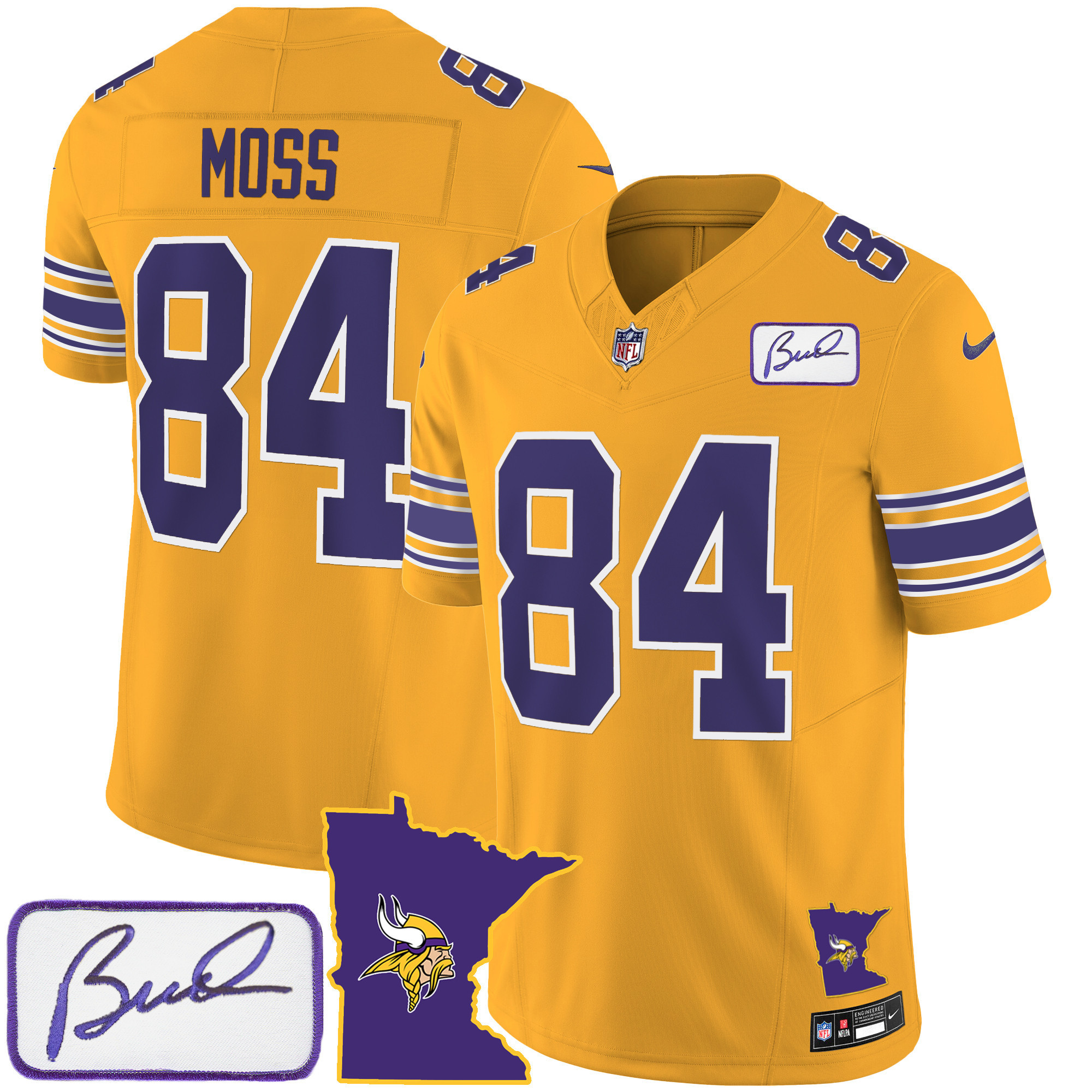 Randy Moss Men's Minnesota Vikings Bud Grant Patch Classic Limited Gold Jersey - All Stitched