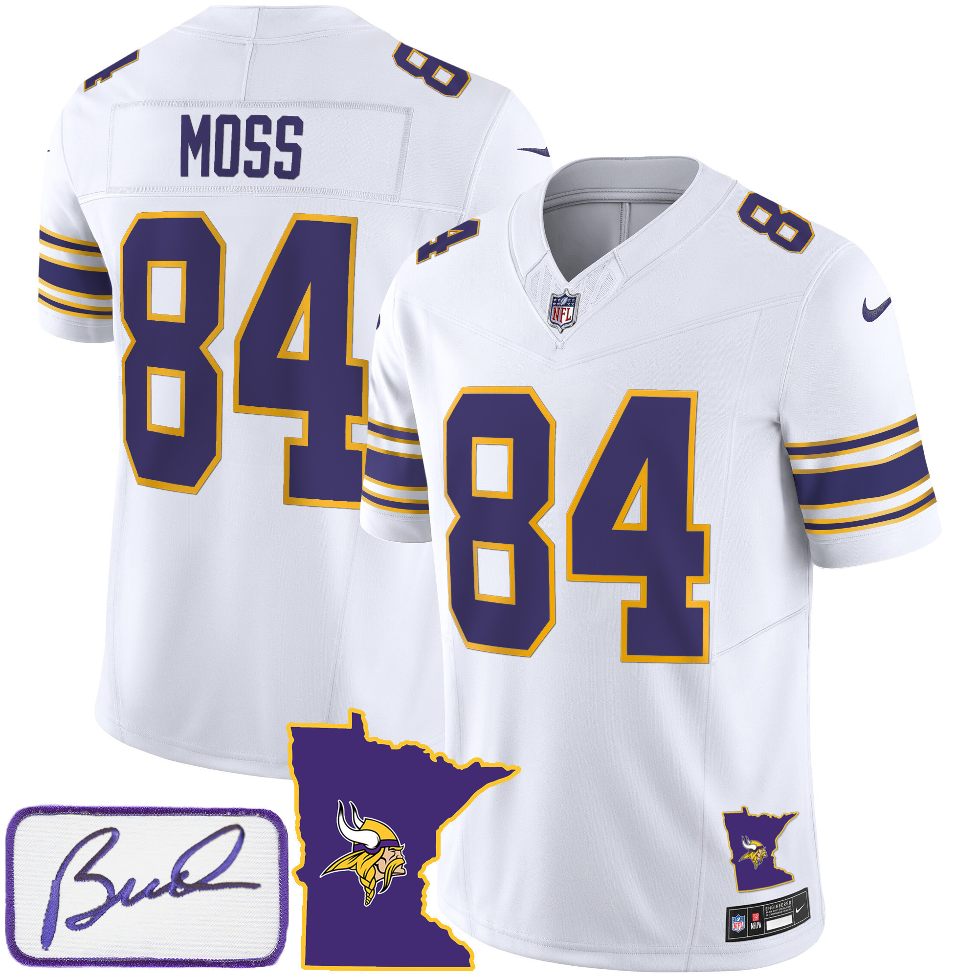 Randy Moss Men's Minnesota Vikings Bud Grant Patch Classic Limited White Jersey - All Stitched