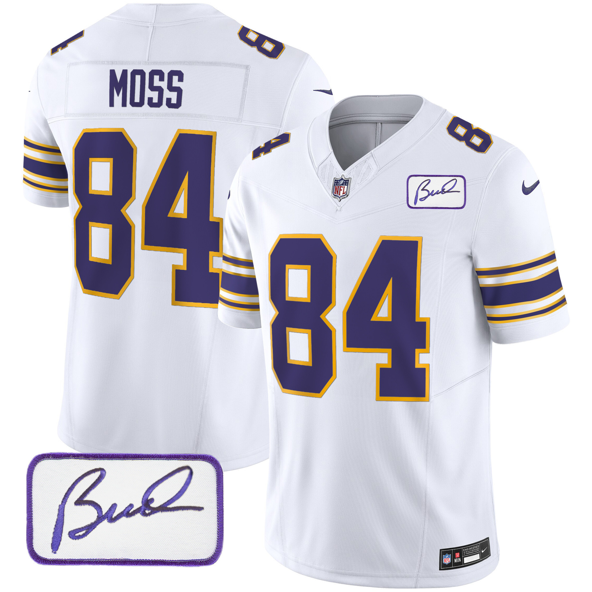 Randy Moss Men's Minnesota Vikings Bud Grant Patch Classic Limited White Jersey - All Stitched