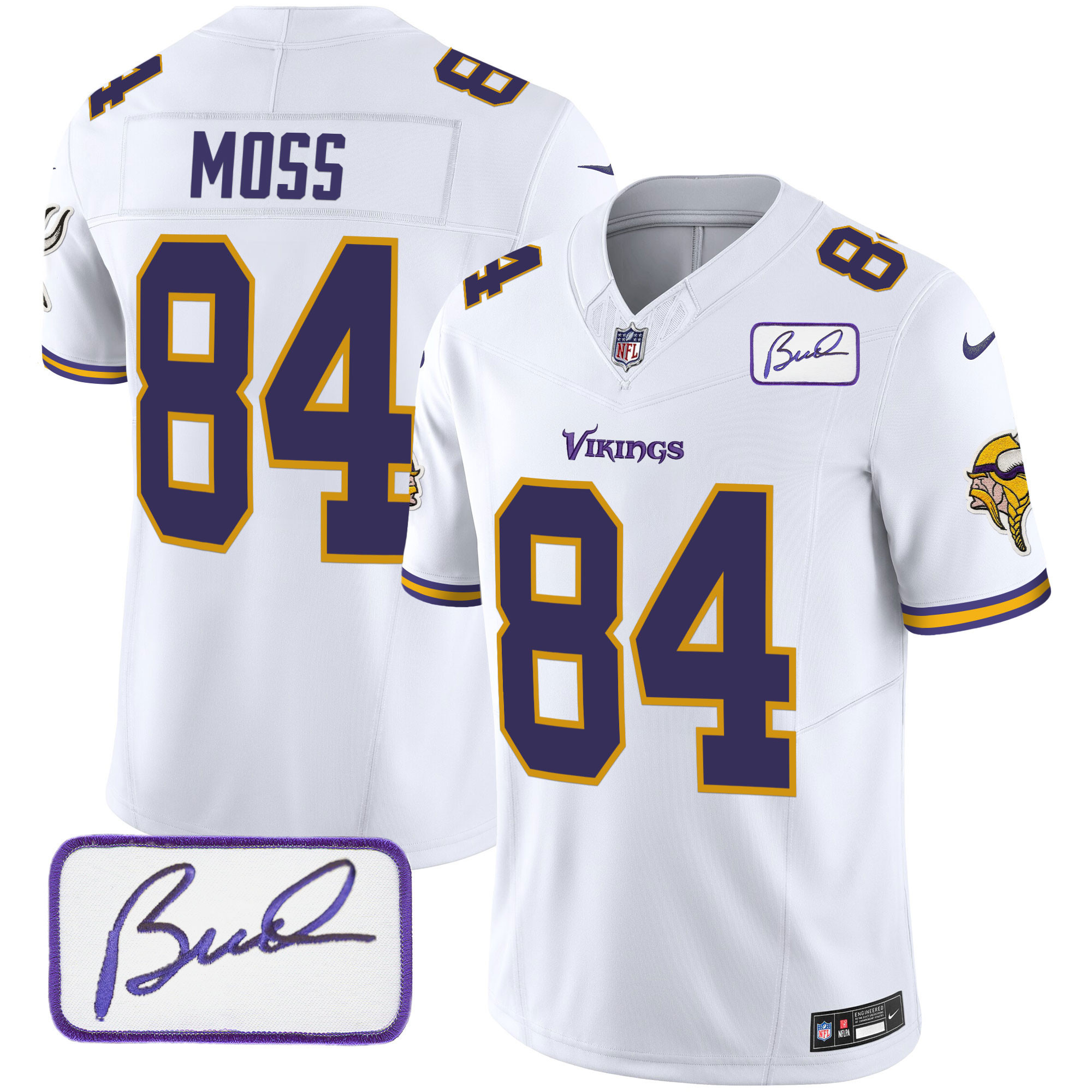 Randy Moss Men's Minnesota Vikings Bud Grant Patch Classic Limited White Jersey - All Stitched