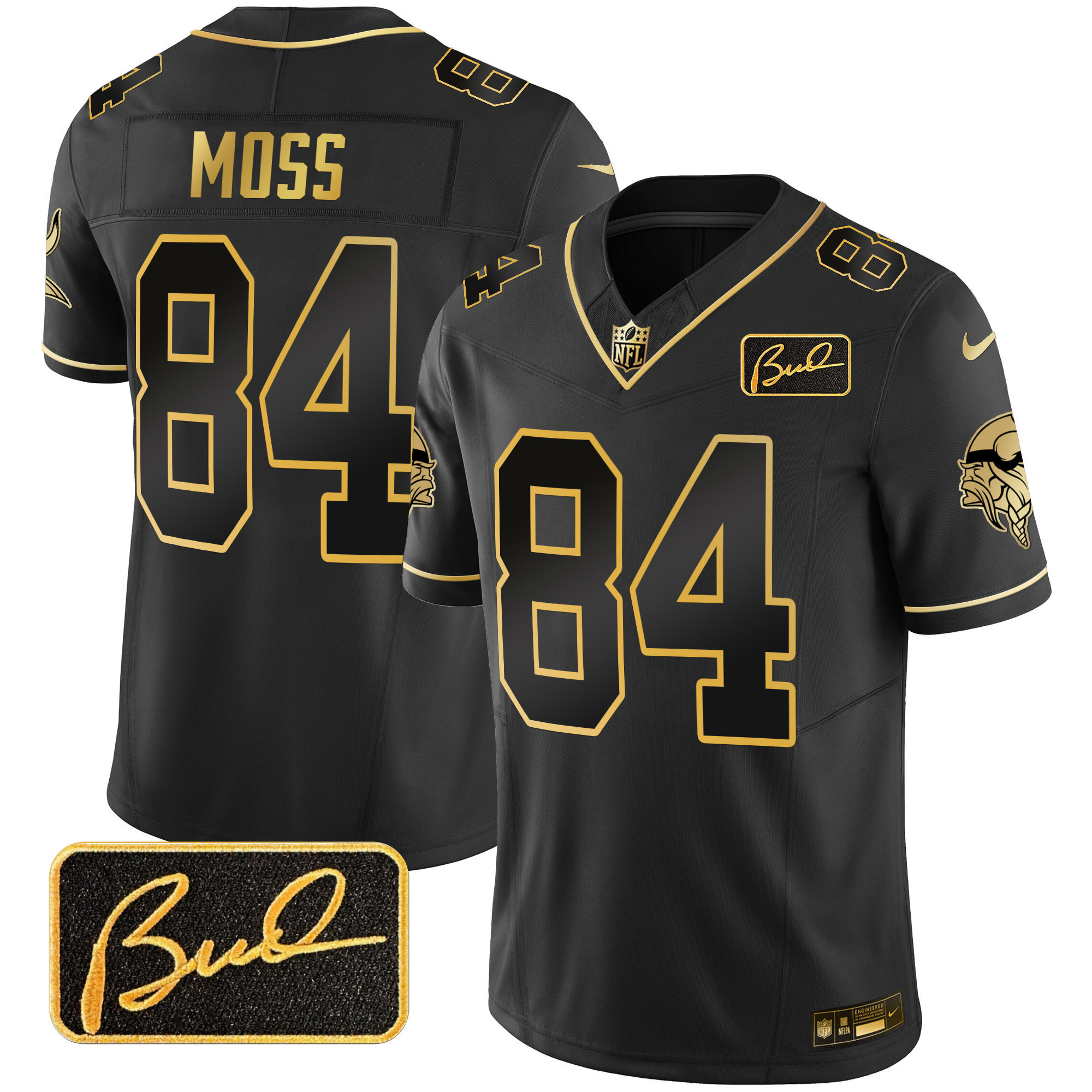 Randy Moss Men's Minnesota Vikings Bud Grant Patch Gold Limited Black Gold Jersey - All Stitched