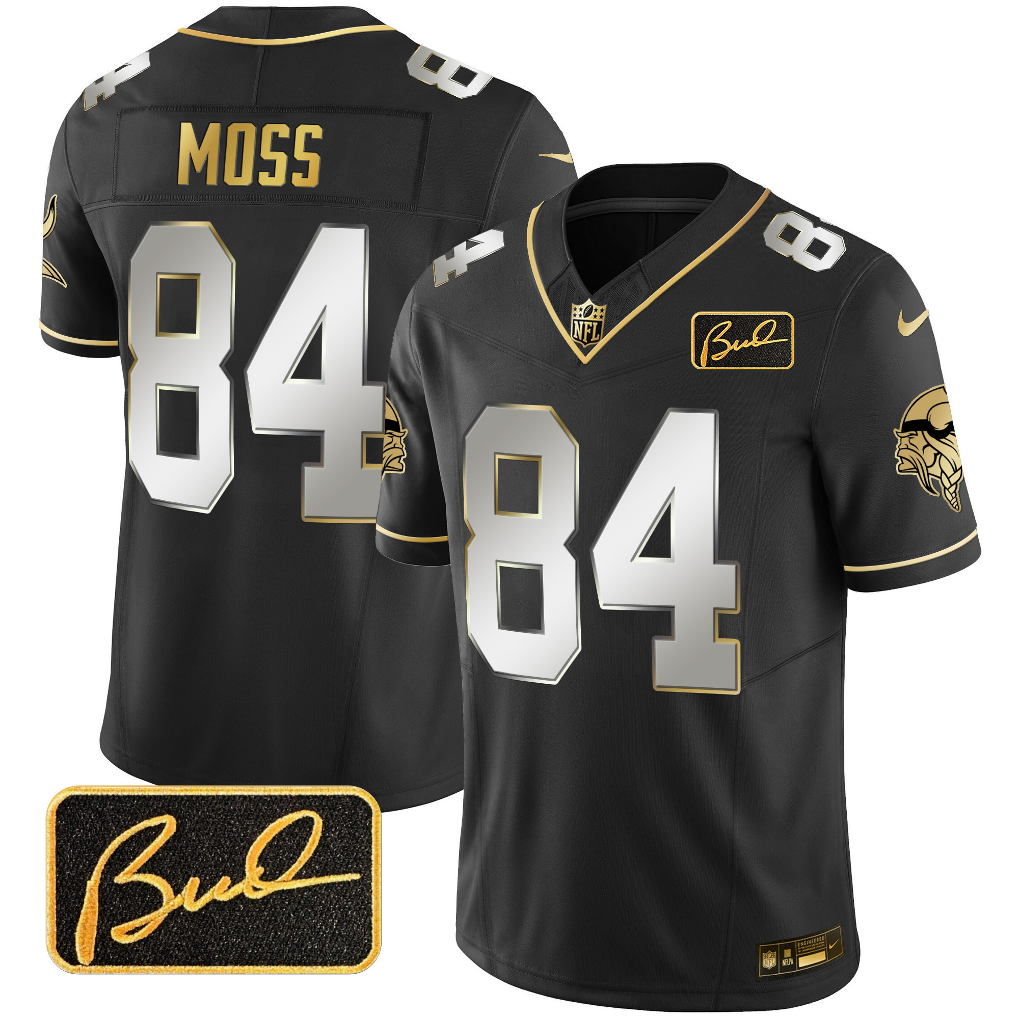 Randy Moss Men's Minnesota Vikings Bud Grant Patch Gold Limited Black Limited Jersey - All Stitched