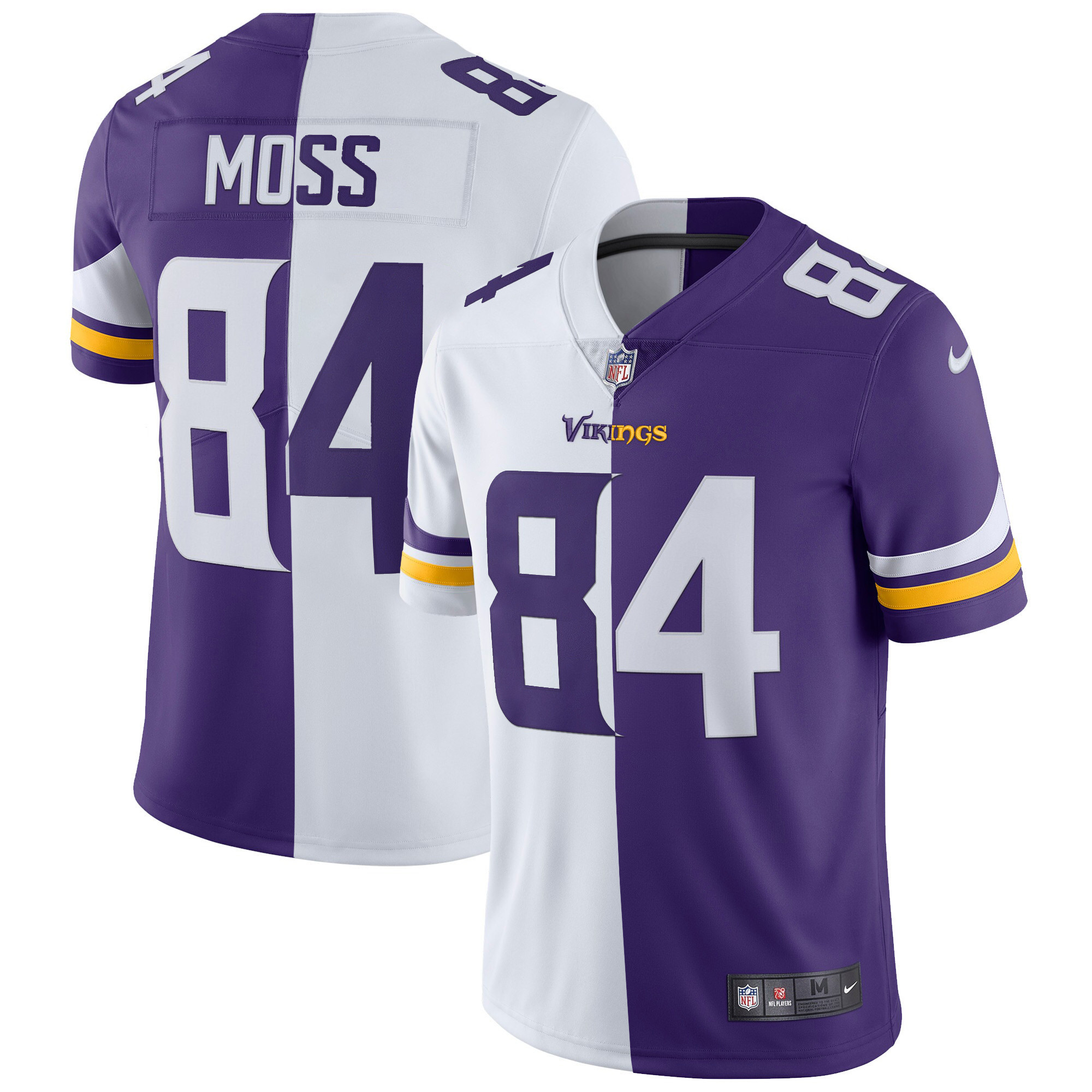 Randy Moss Men's Minnesota Vikings Gold & Purple Split Jersey - All Stitched