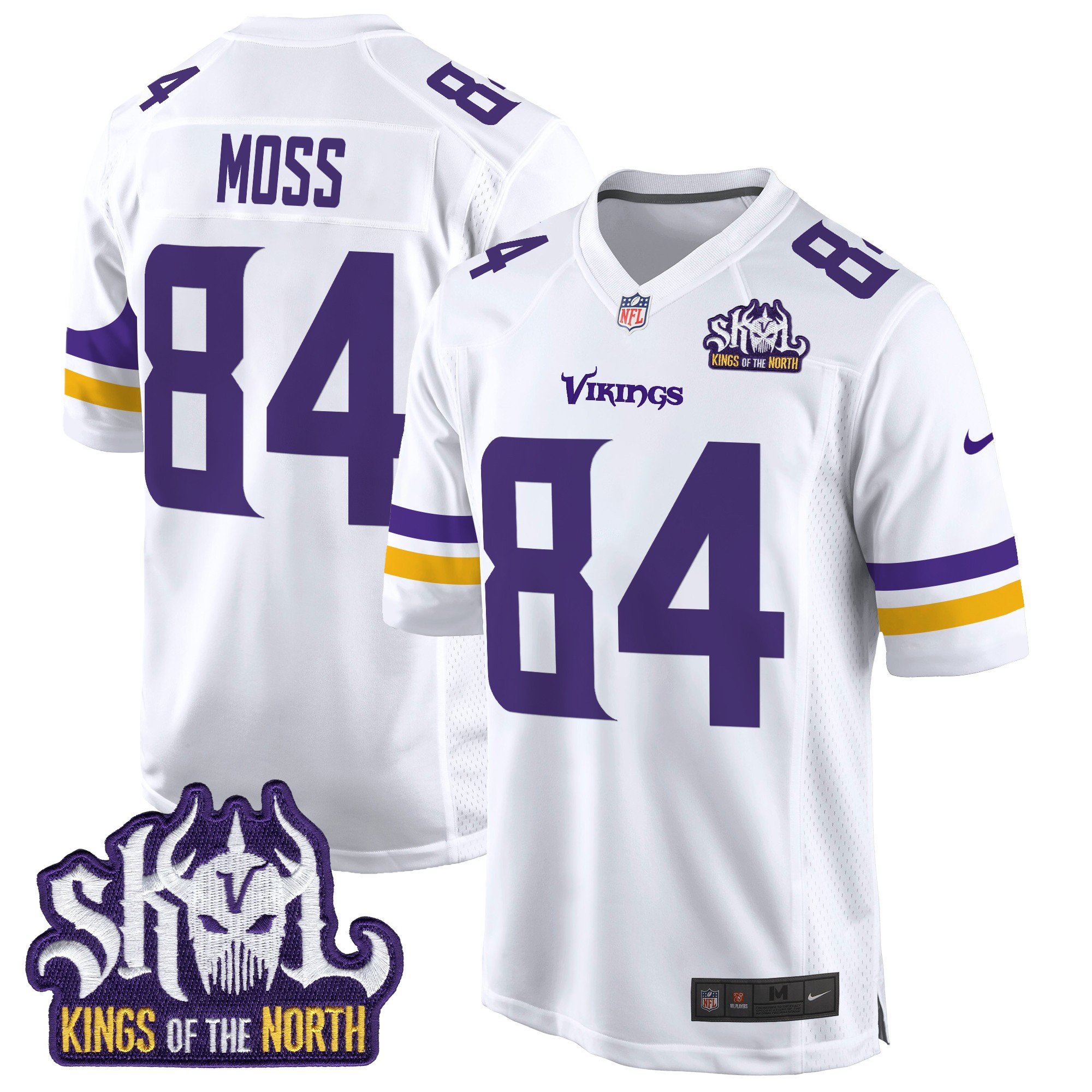 Randy Moss Men's Minnesota Vikings King Of The North Patch Game White Jersey - All Stitched