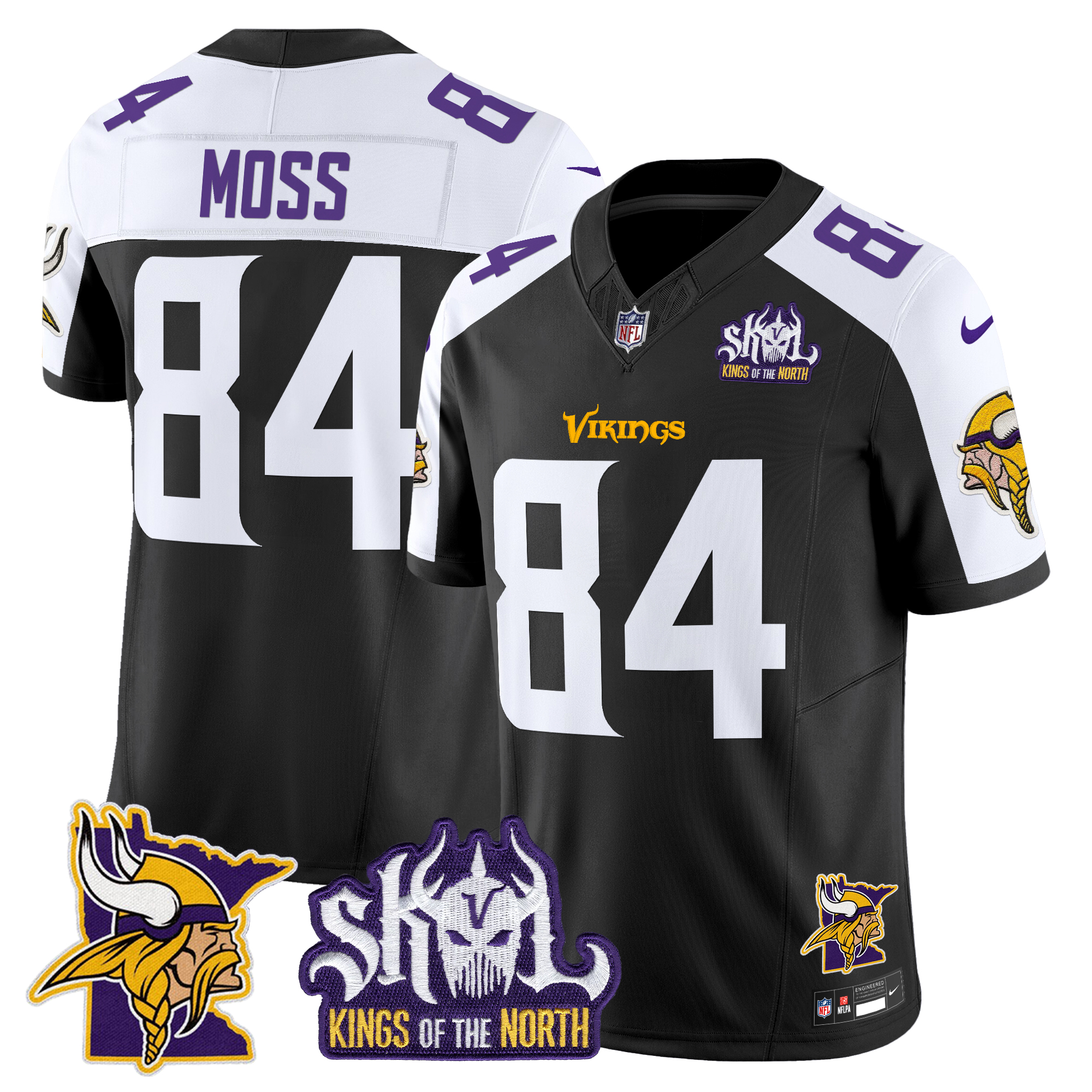 Randy Moss Men's Minnesota Vikings Kings Of The North Patch Vapor Limited Black Alternate Jersey - All Stitched