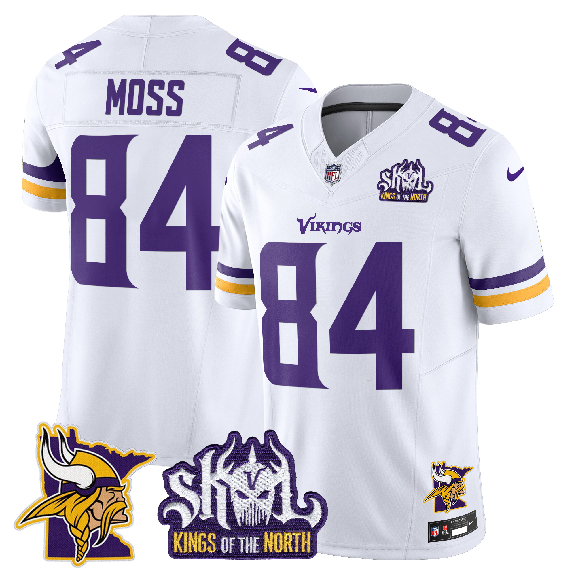 Randy Moss Men's Minnesota Vikings Kings Of The North Patch Vapor Limited White Jersey - All Stitched